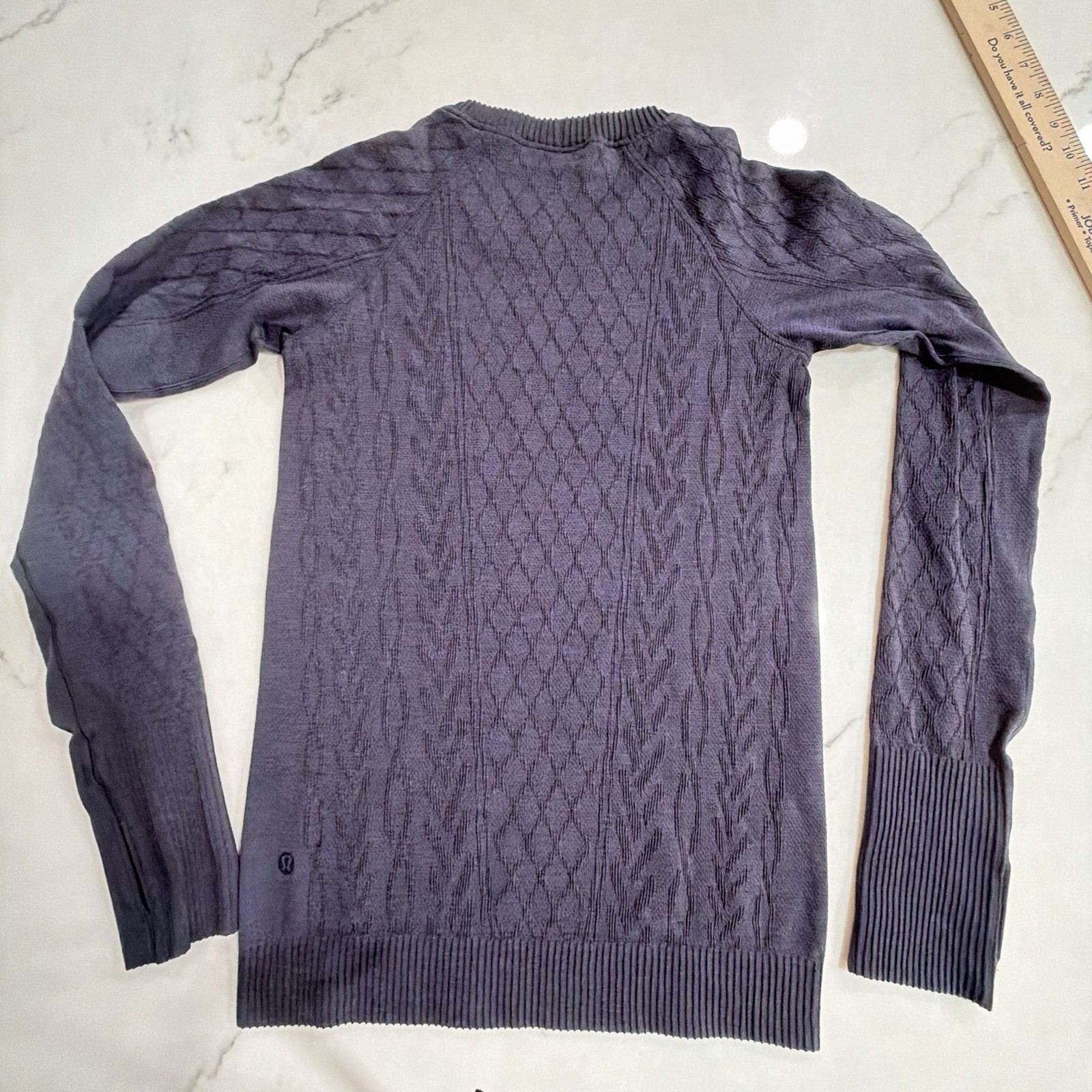 Lululemon Rest Less Pullover Cable Textured Base Layer Thumb Hole Midnight Navy