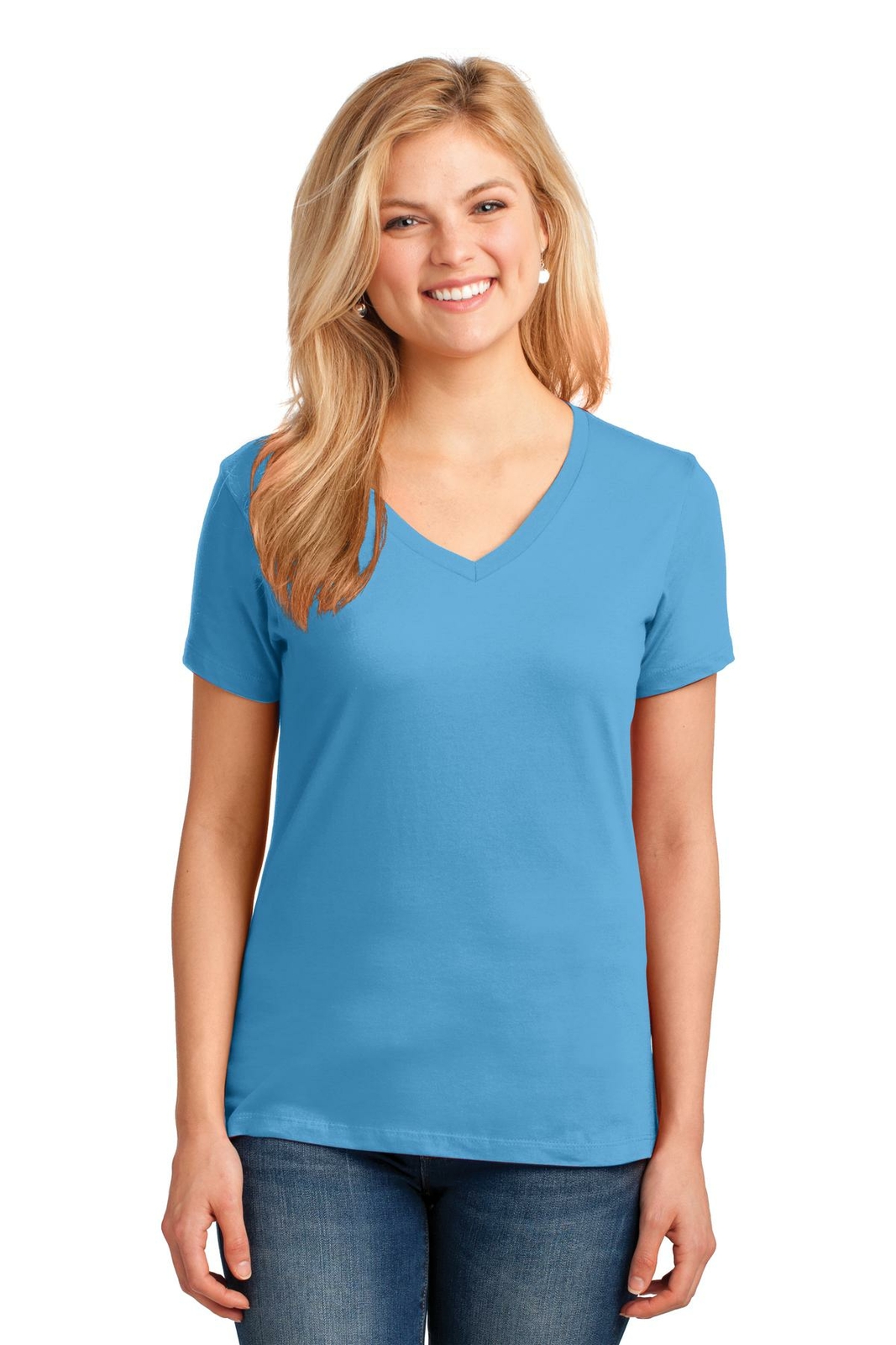 Port & Company LPC54V Womens Short Sleeve Core Cotton V-Neck T-Shirt
