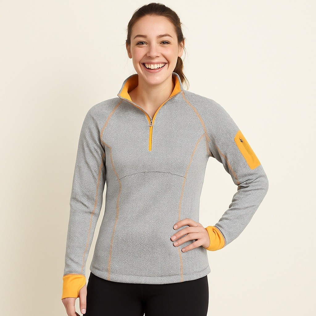 Monetta Gray Herringbone Half Zip Pullover Activewear Athleisure Layer – Large