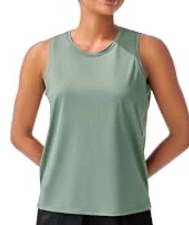 Women’s Green Cropped Activewear Tank Top Sleeveless Crew Neck Pullover One Size