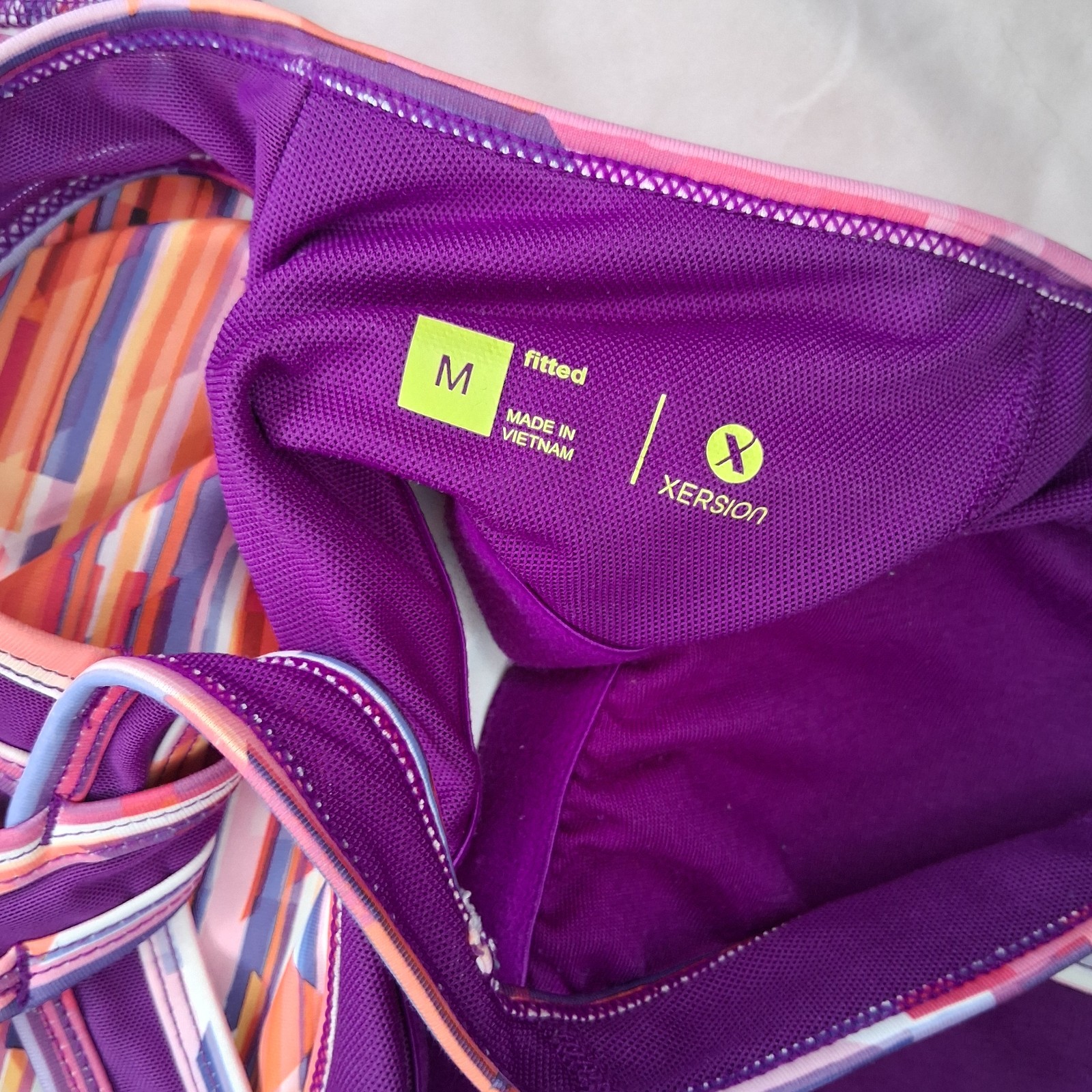 Xersion Fitted Built In Bra Racerback Striped Colorful Geometric Tank Top Medium