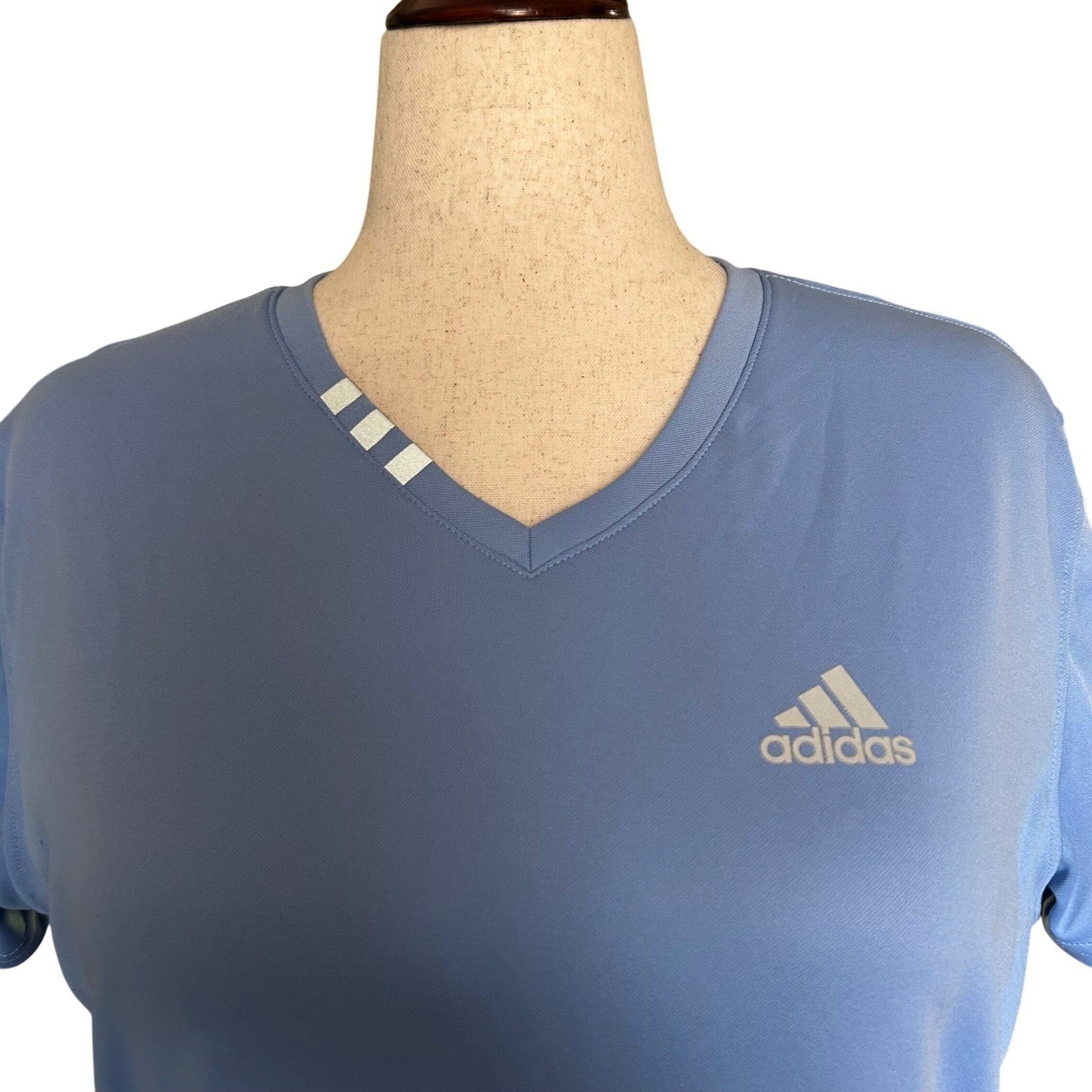 Adidas Climalite Performance Tee Womens XL Blue V-Neck Short Sleeve Active Sport