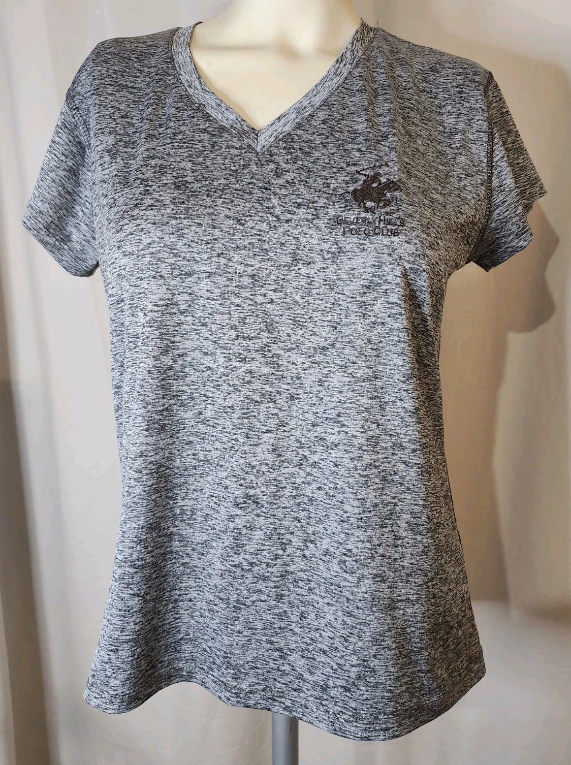 Beverly Hills Polo Club V-neck T-Shirt SS Rapid Dry Tech Heather Gray Sz M Logo