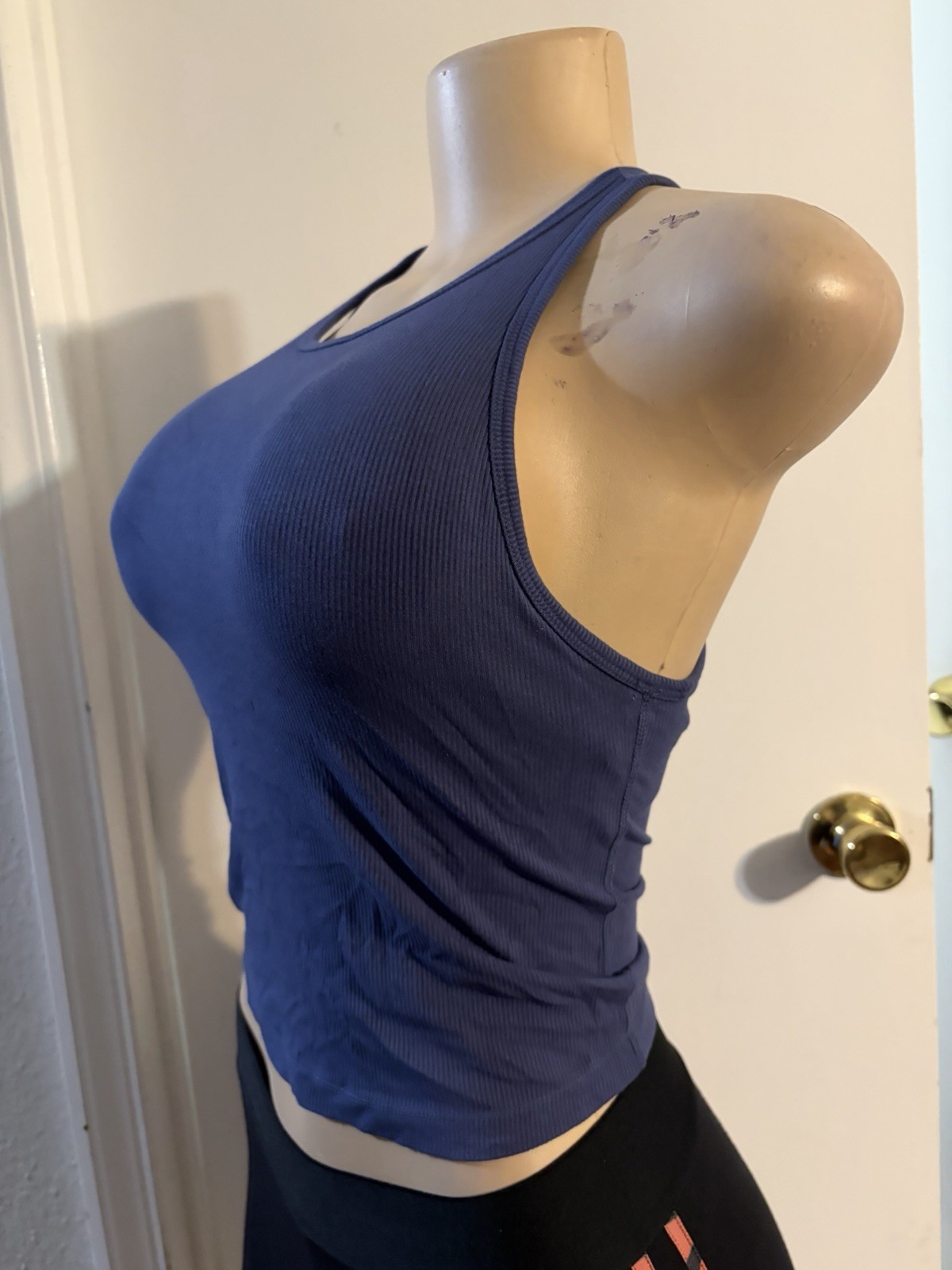 Yogalicious Women’s S Blue Ribbed Racerback Scoop Neck Stretch Tank Top