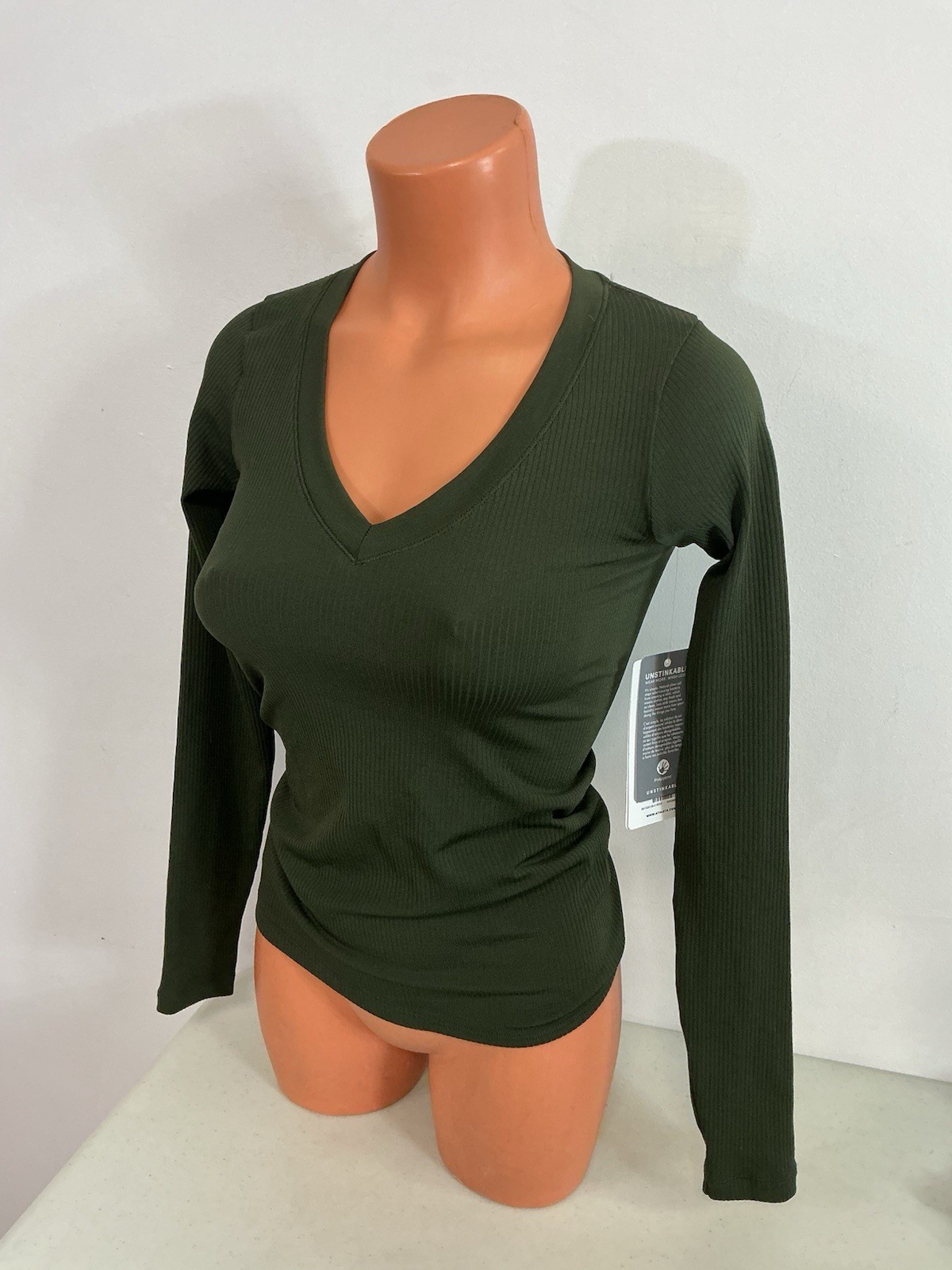 Athleta T Shirt Long Sleeve Ribbed Top Unstinkable Womens 2XS New