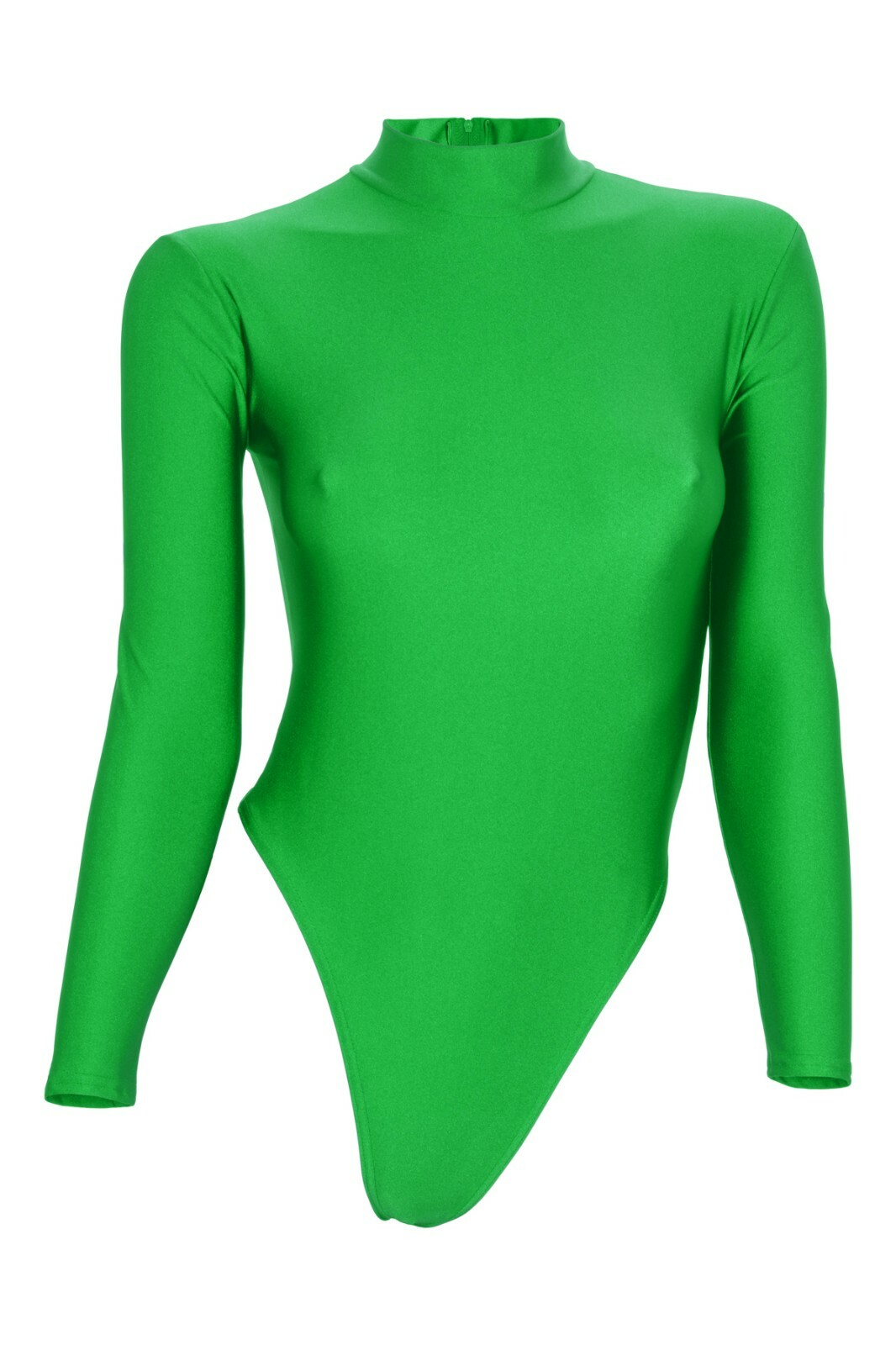 Women’s string body long sleeves back zip frog green leotard stretch shiny shiny