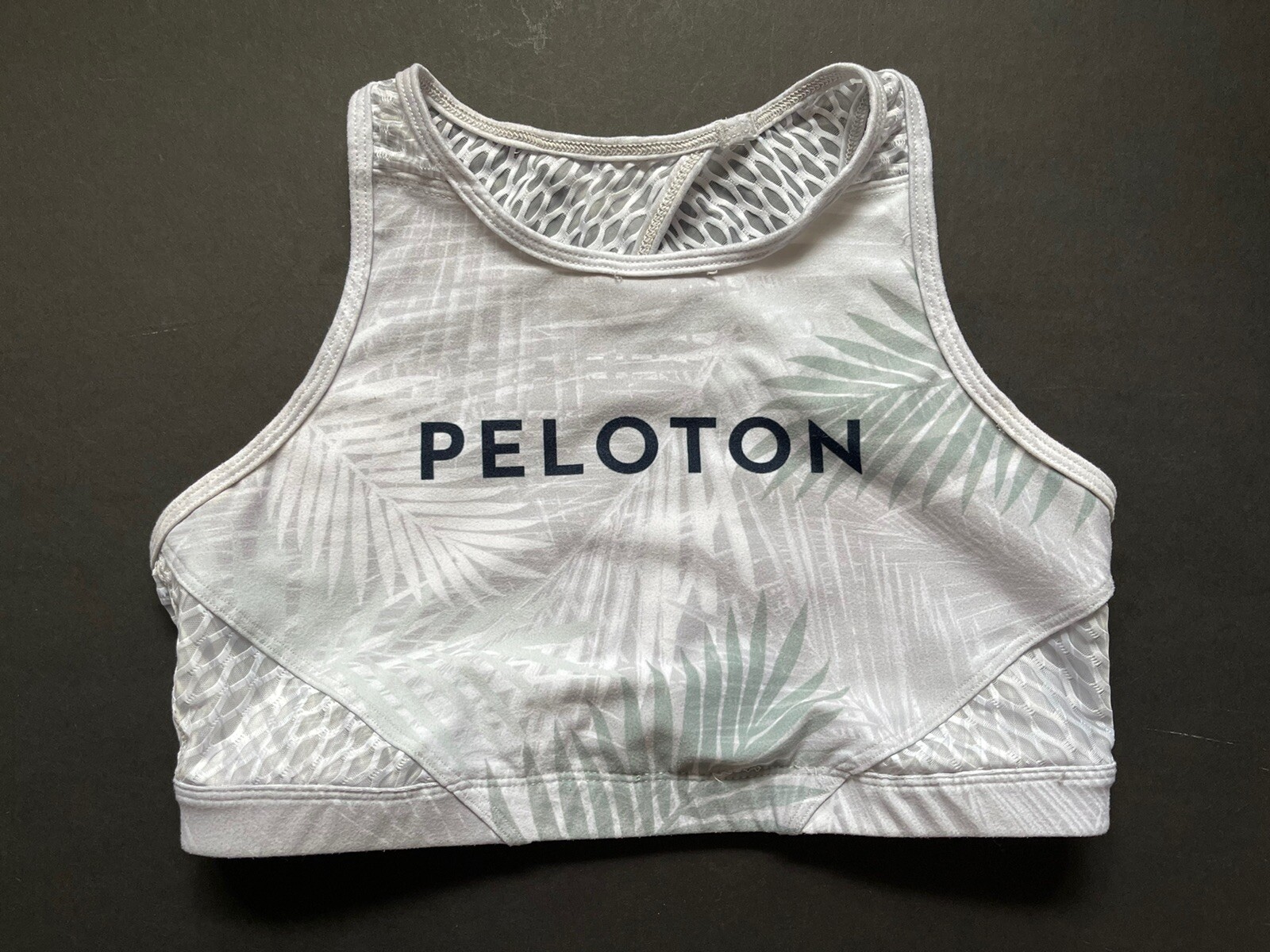 Peloton x WITH Palm Leaf Gray Sports Bra High Neck Cropped Workout Top, M