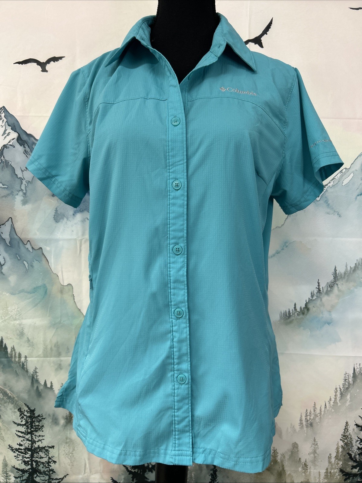 Columbia Women’s Size Medium Short Sleeve Hiking Travel Shirt Turquoise