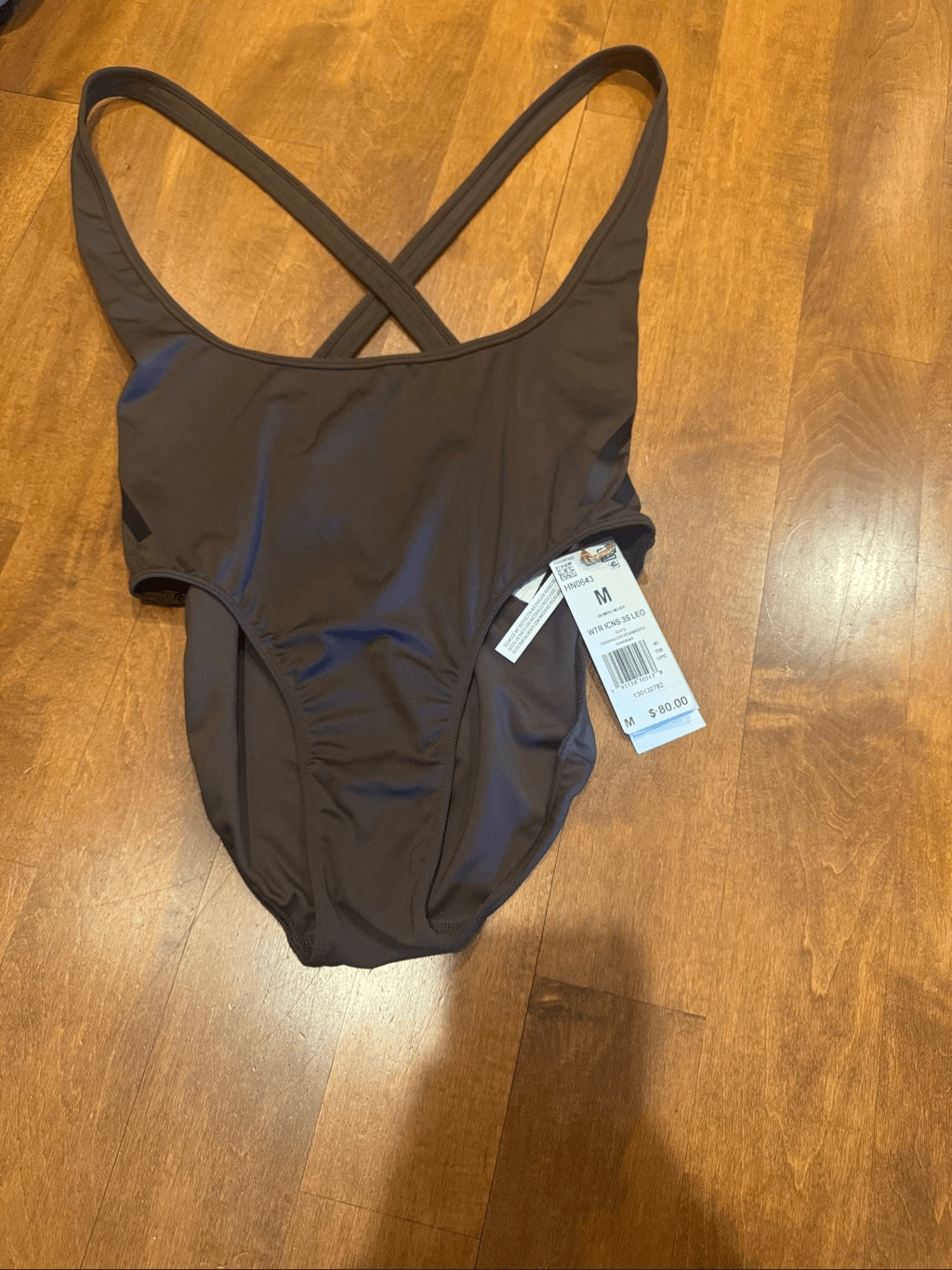 Woman’s new w tags Adidas Tranlcons stripes leotard brown size medium