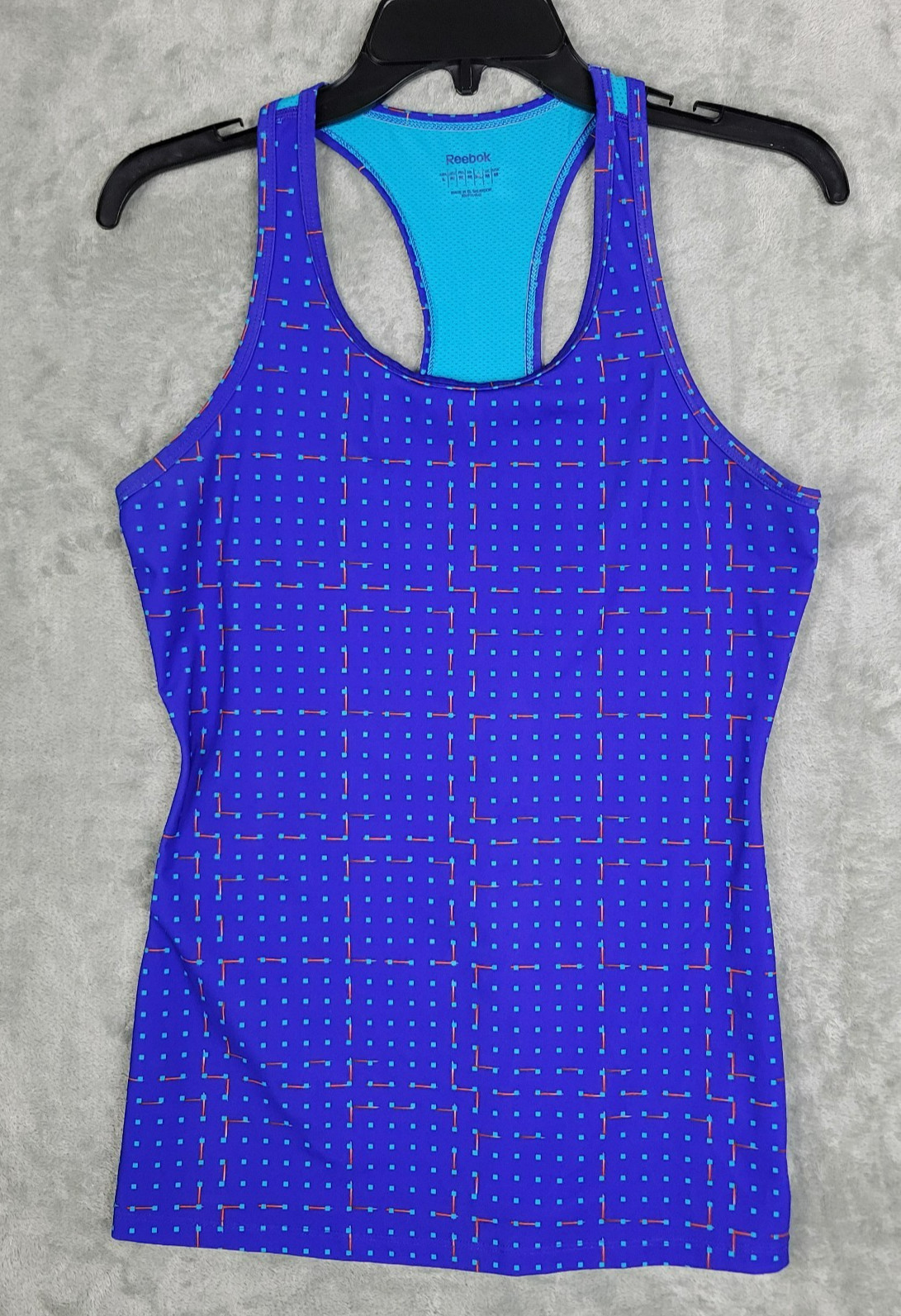 Reebok Workout Blue Check Tank Top Sleeveless Racerback Womens Med Athletic