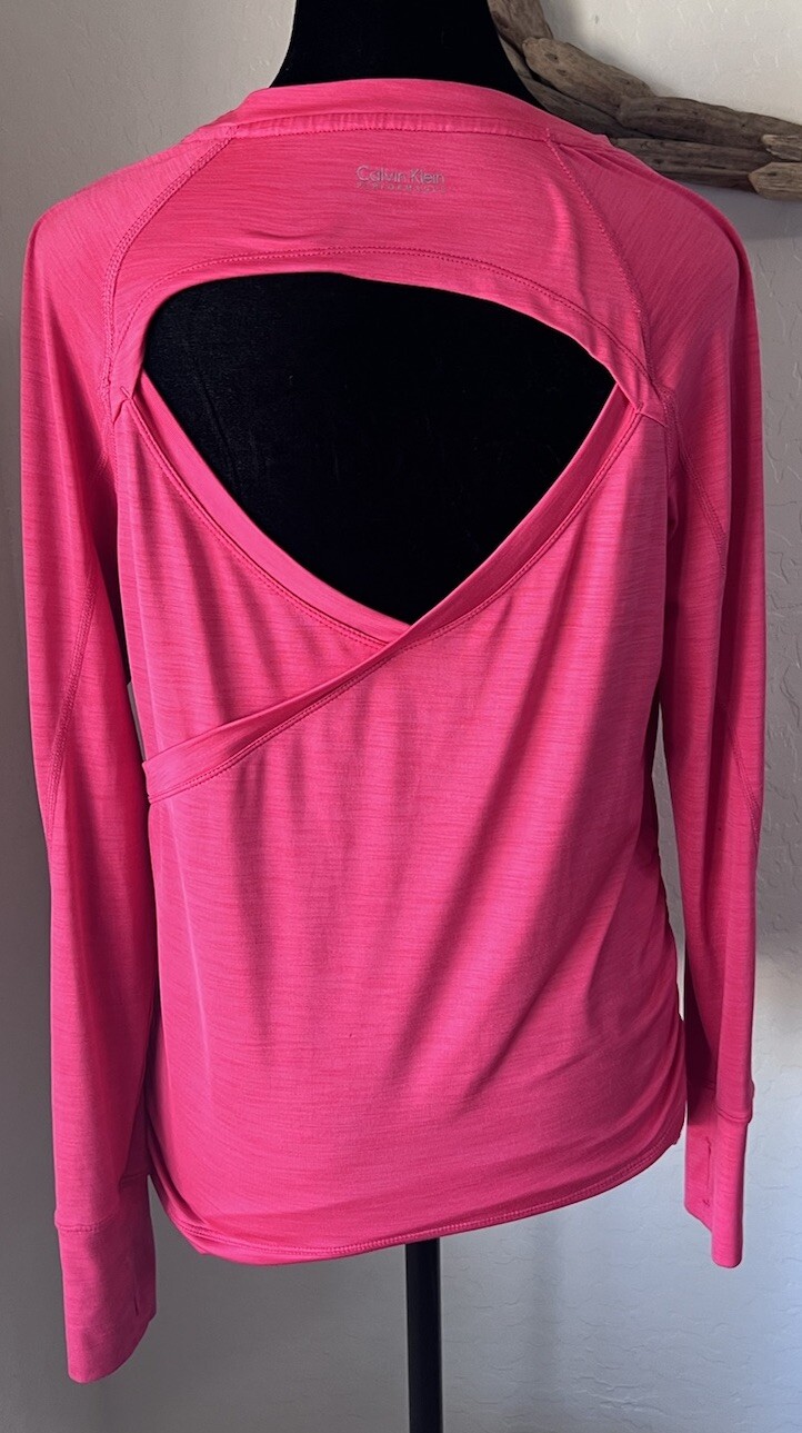 Calvin Klein Performance Womens Athletic Shirt Top Size Small Pink Keyhole Back