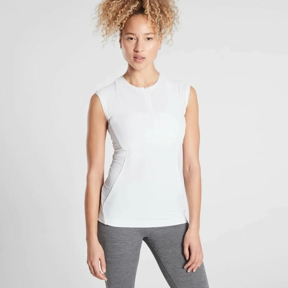 NWT Athleta FAB! Pacifica w 1/2 Zip Stretch UPF 50 Tank Top in Bright White XL