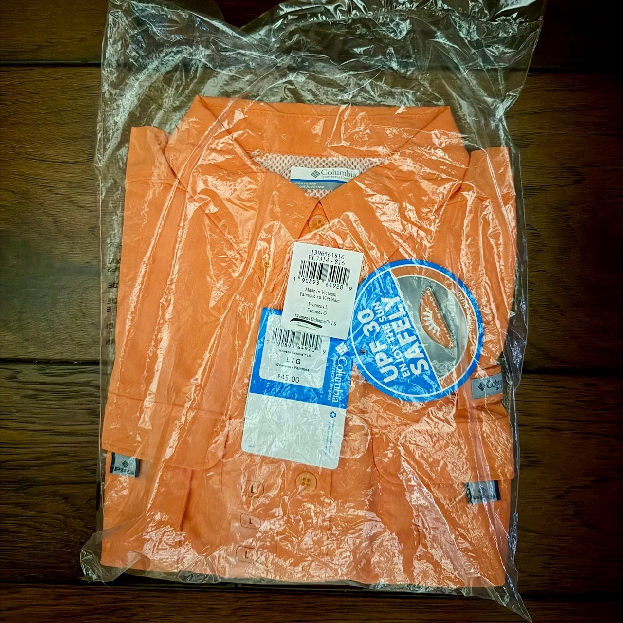 NEW! COLUMBIA Wms Nylon Shirt ButtonDown LongSleeve UPF 50 Fishing Hiking ORANGE