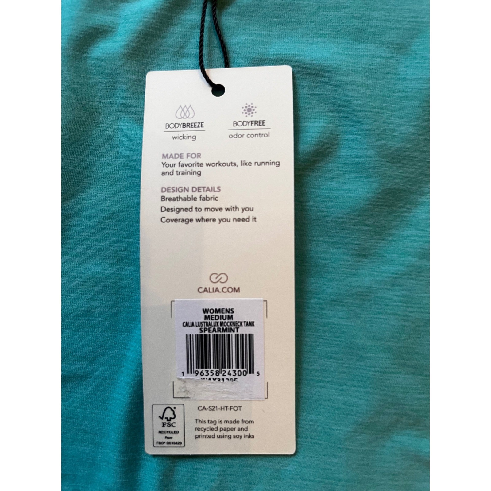 CALIA Lustralux Mockneck Tank Spearmint Green Athletic Workout Top Medium NEW