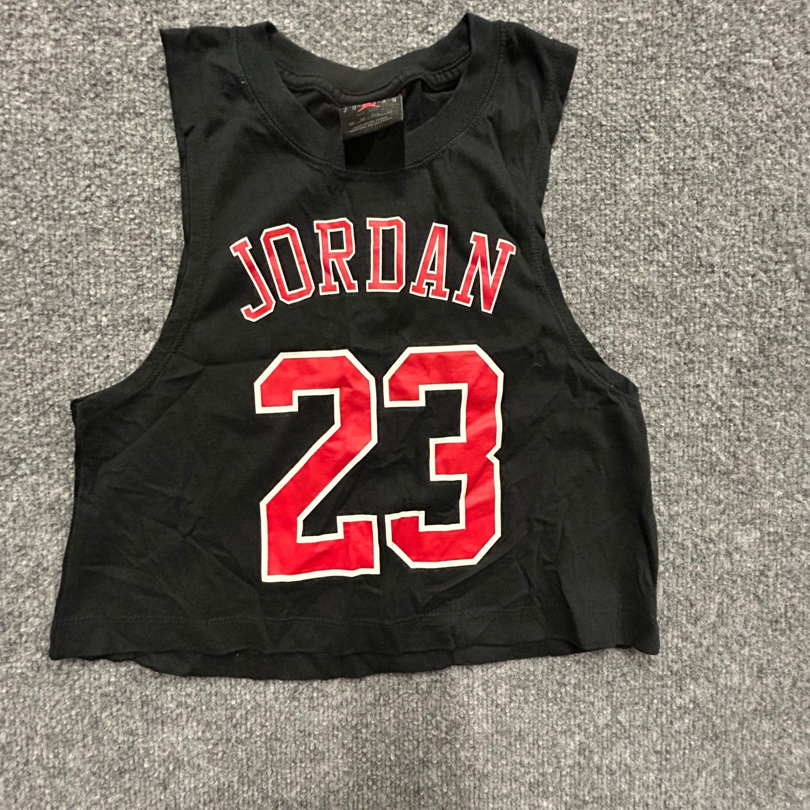 Jordan Crop Top Tank Womens Size XS Black Red 23 Graphic Jumpman Athletic Shirt