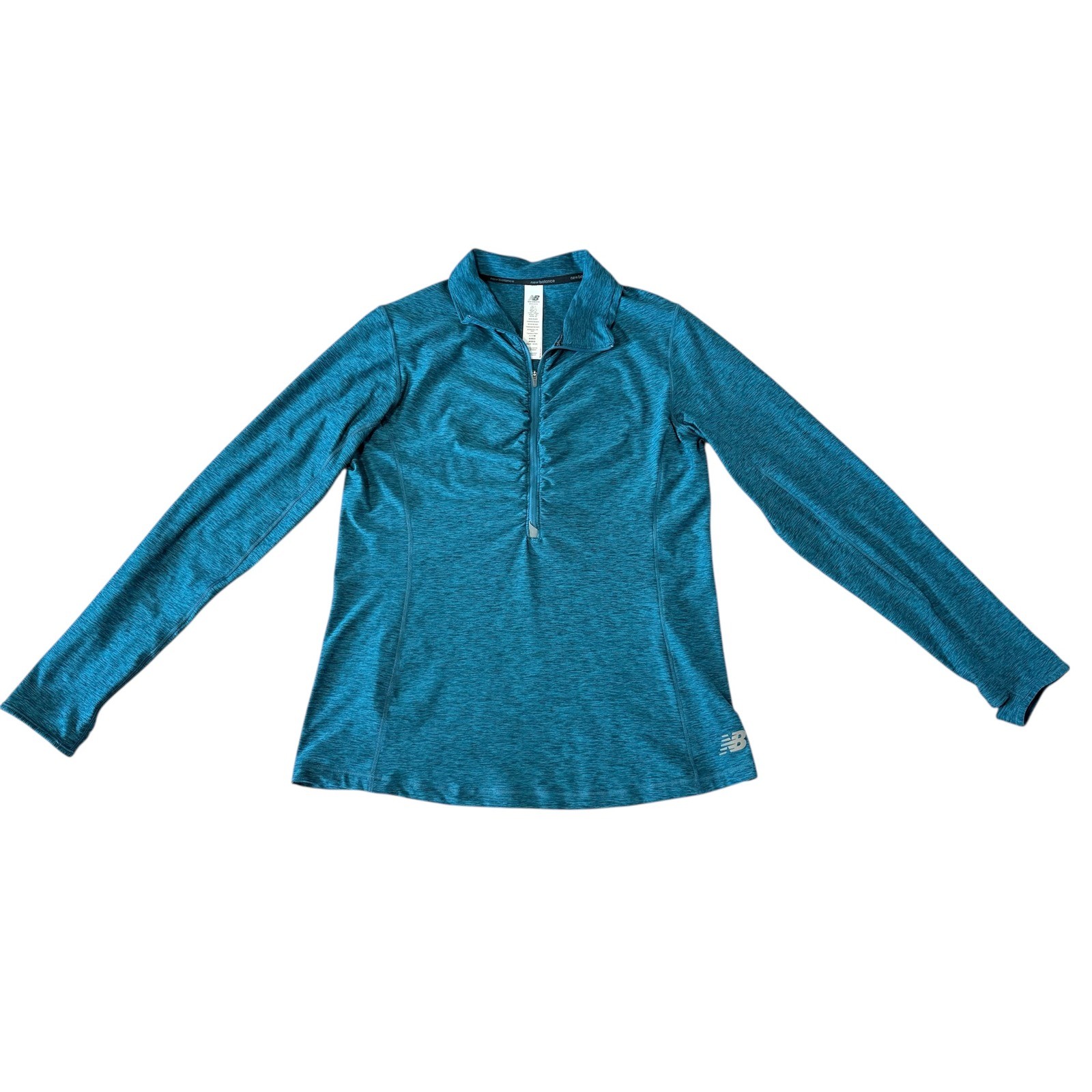 New Balance Womens Sz-Large Teal Heather NB Dry Quarter Zip Pullover Thumbhole