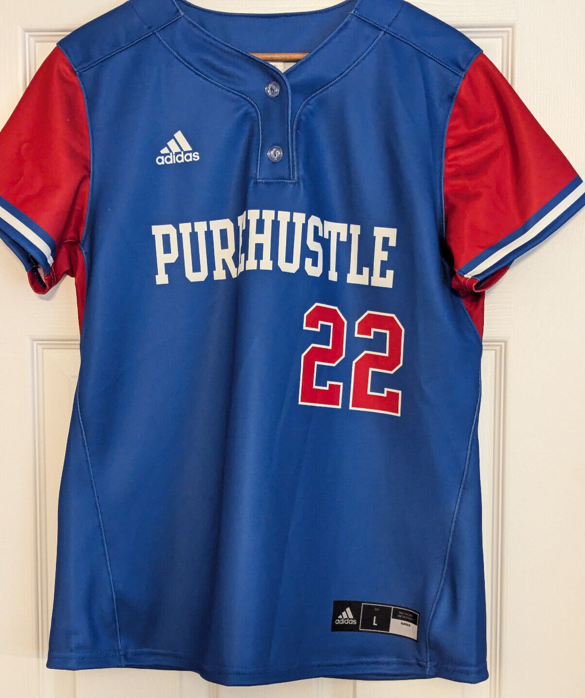Women Softball Jersey Adidas Royal B/Red L Pure Hustle Sample NWT