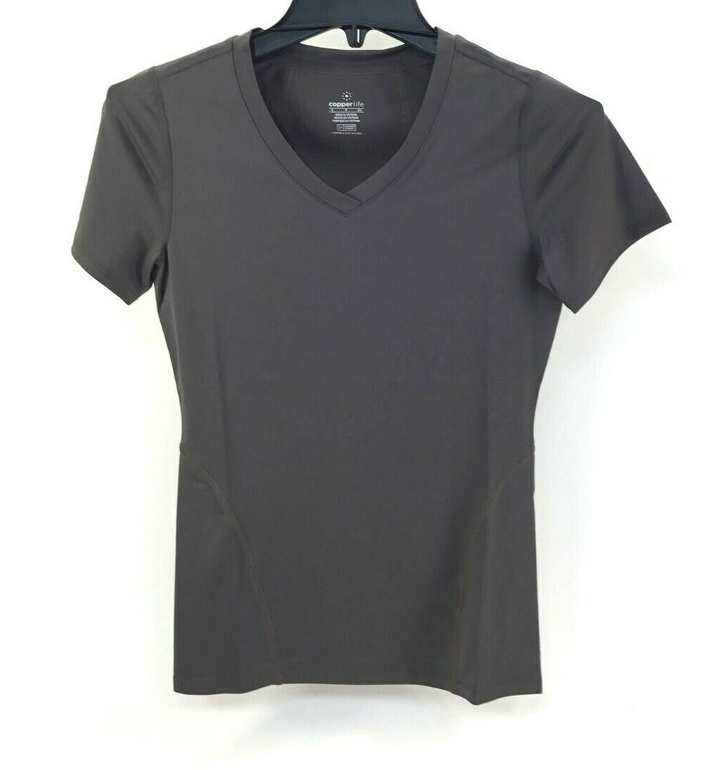 Copper Life Women’s Core Compression VNeck Tee Shirt, Slate Grey, Sz Sm