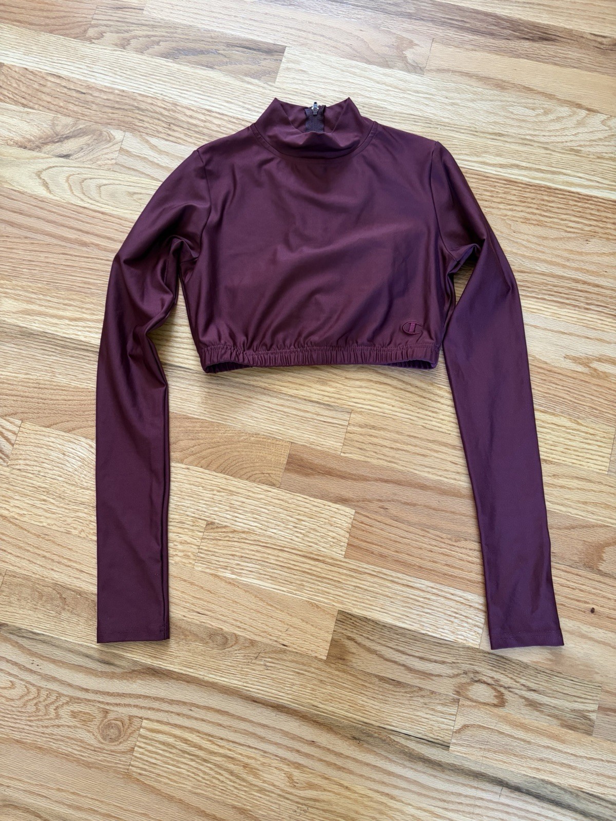 Champion Mock Neck Crop Top Adult S Maroon Cheerleading