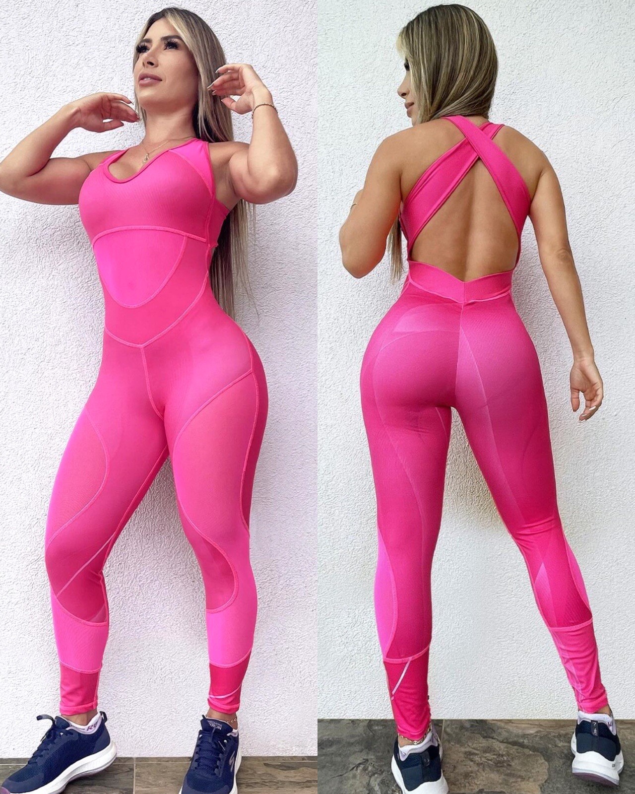Colombian Brazilian Women’s Jumpsuit Enterizo Microfiber Mesh S M L Gym Workout