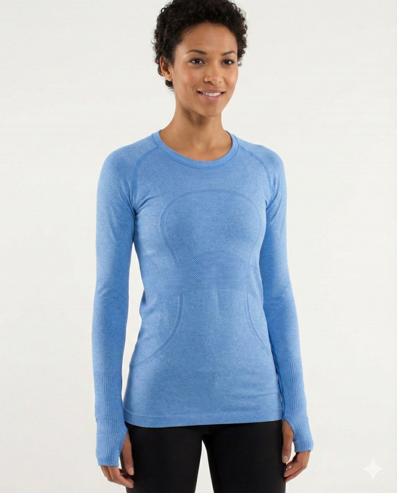 Lululemon Swiftly Tech 1.0 LS Heathered Blue Seamless Training Shirt Size 6 EUC