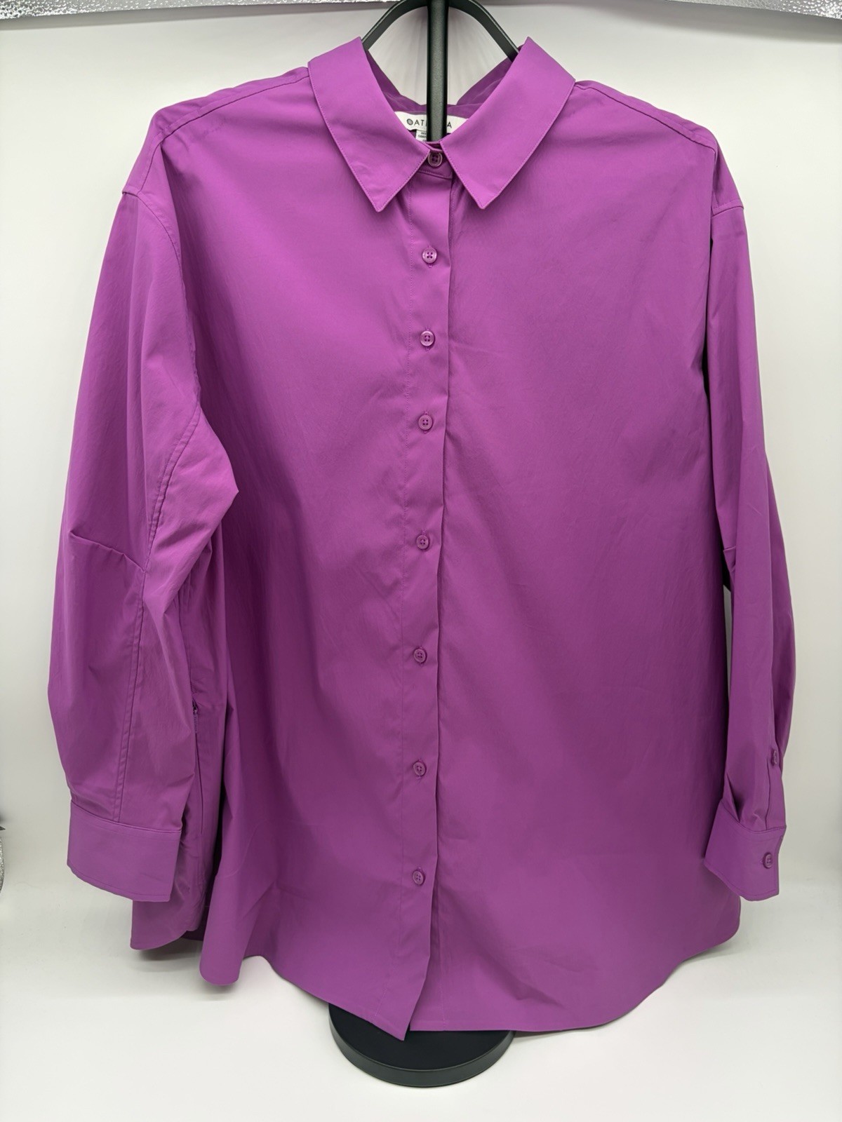 Athleta Women’s 1X Plus Purple Solid Poplin Oversized Button-Up Collared LS