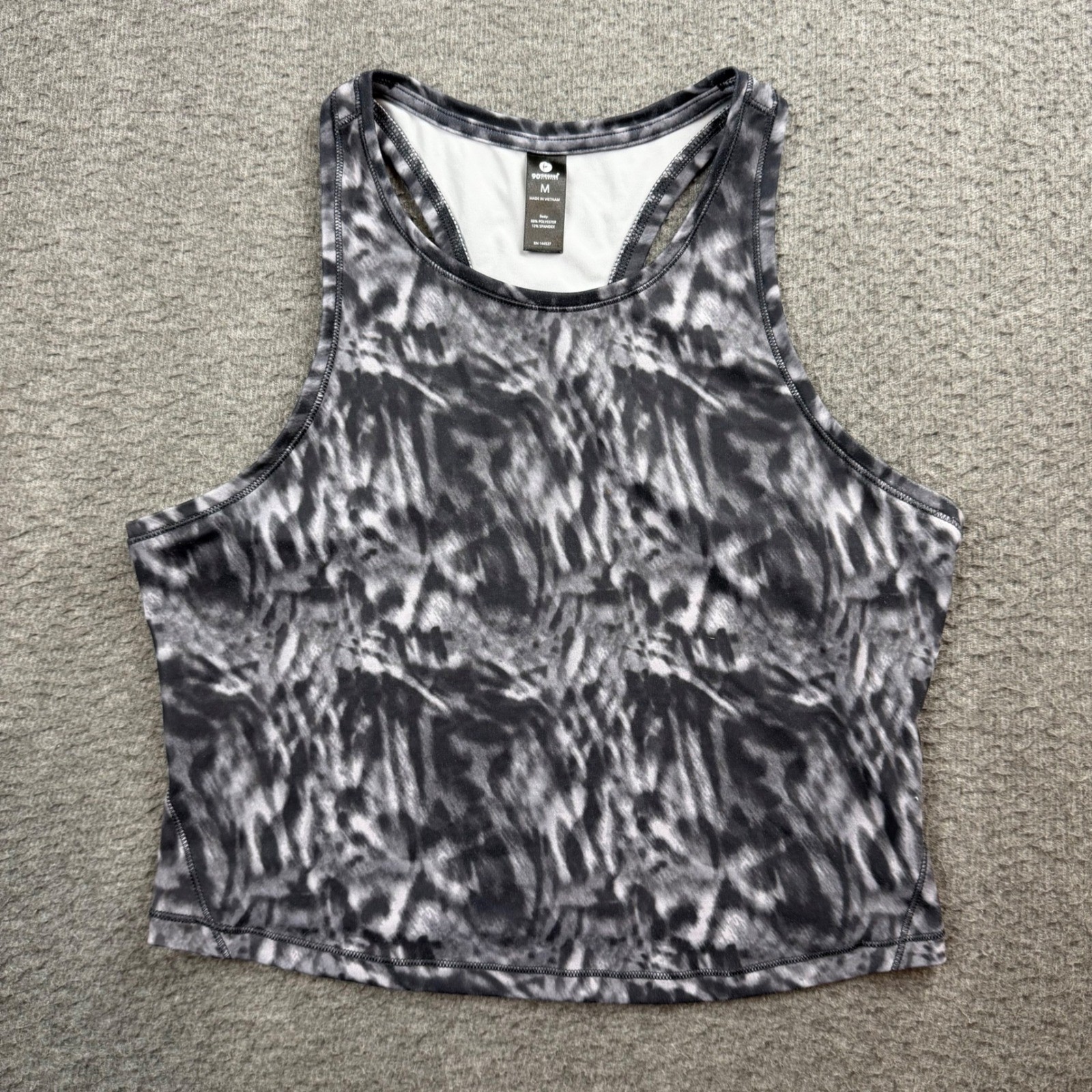 90 Degree by Reflex Tank Top Women’s Medium M Black White Tie Dye Racerback Crop