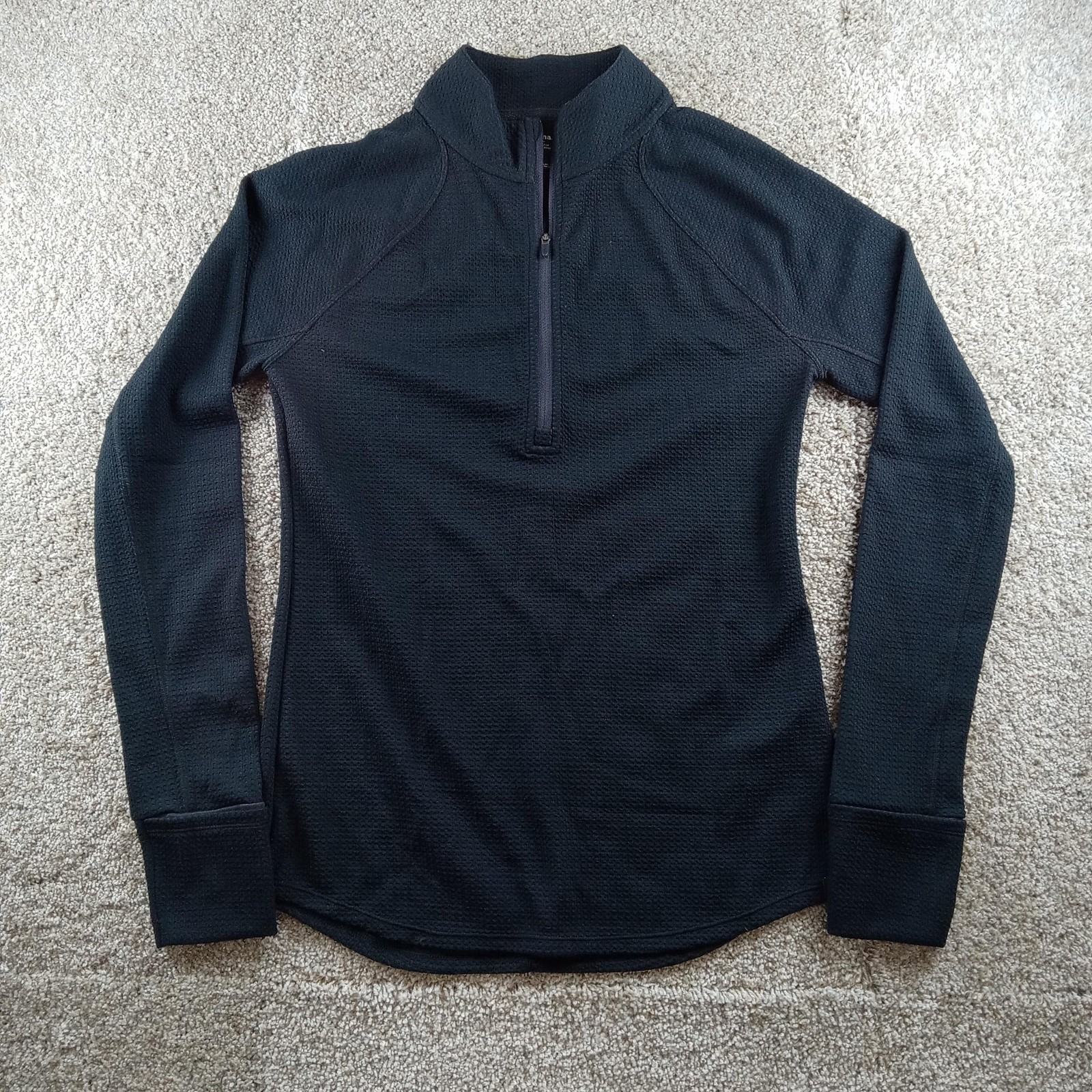 PrAna Pullover Womens Small Black Thermal 1/4 Zip Mock Neck Merino Wool Top
