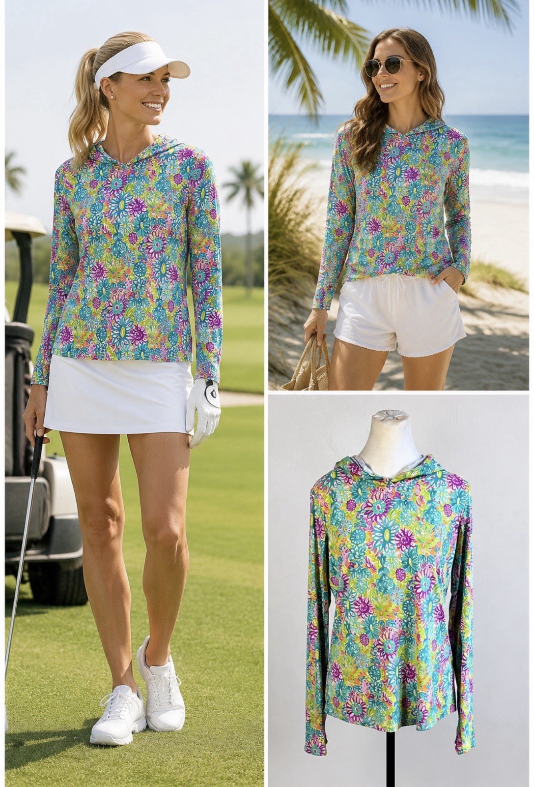 💥IBKUL Lilli Violet IceFil Hoodie Sun Shirt Golf Beach Pickleball~Sz M🧡