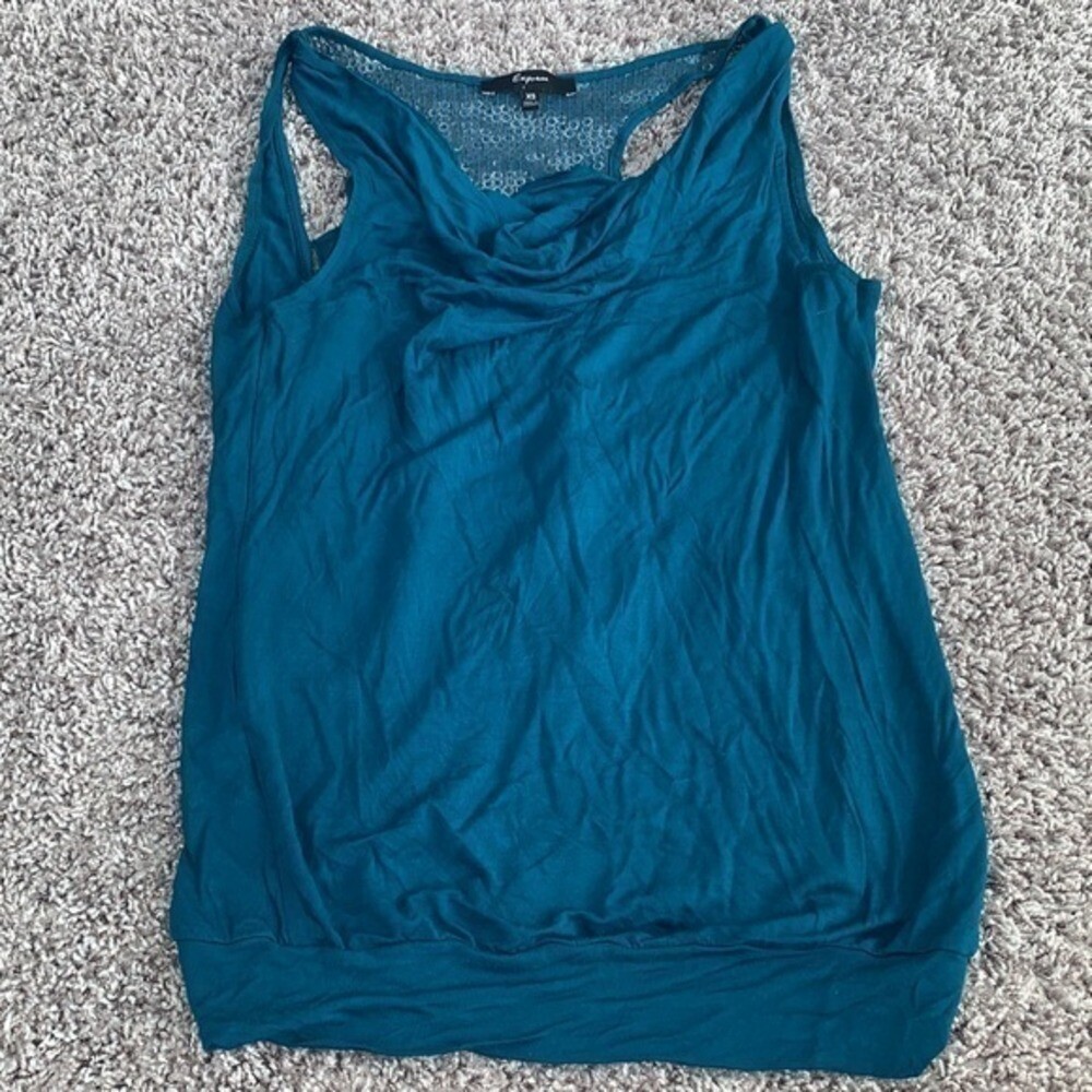 Express size XS racer back tank top sequins bling teal blue women’s
