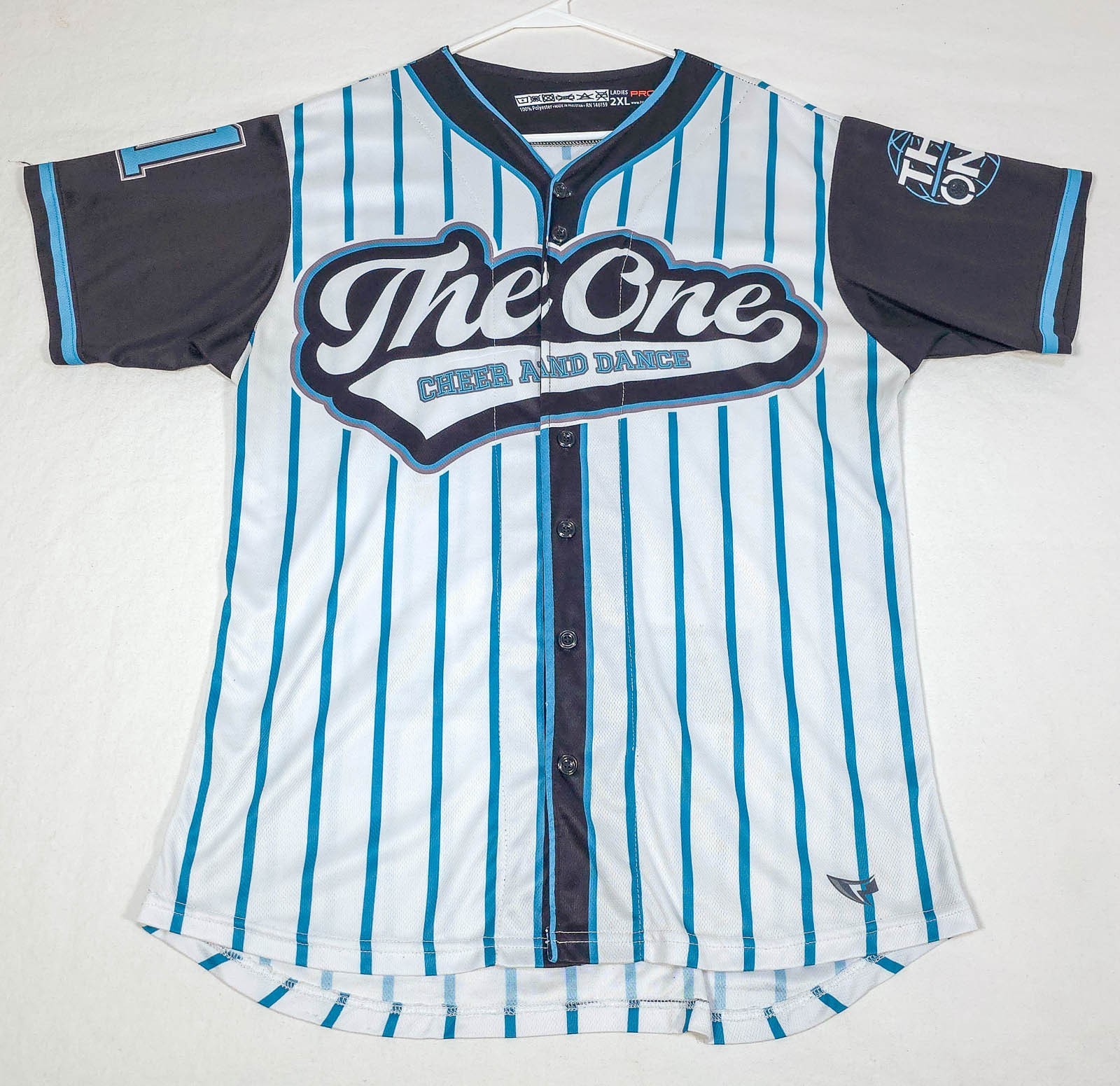 Prodigy Cheer Apparel The One Finals Baseball Jersey Womens XXL 2XL Pinstripe