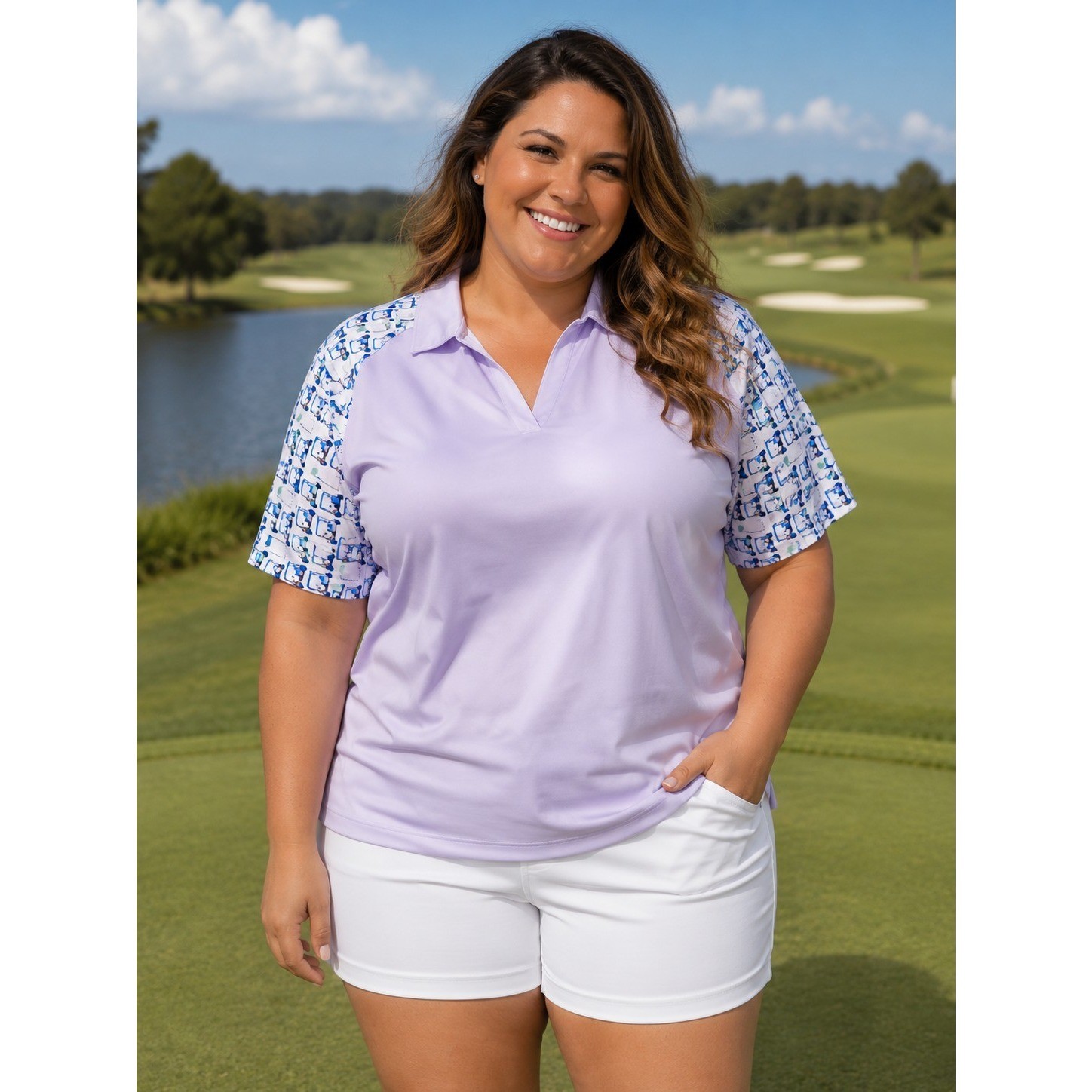 IZOD Golf Women’s XXL Purple Polo Golf Carts Flags Athletica Sporty -425