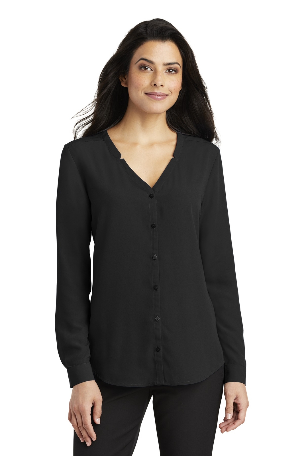 Port Authority Womens Long Sleeve Button Front V Neck Stylish Blouse LW700