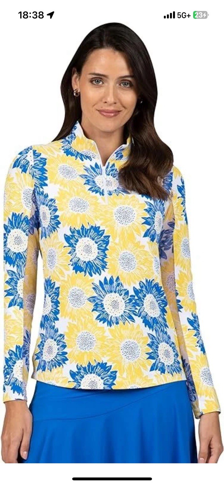 NWT IBKUL RUTHIE UKRAINE Blue Yellow Long Sleeve Mock Golf Shirt S