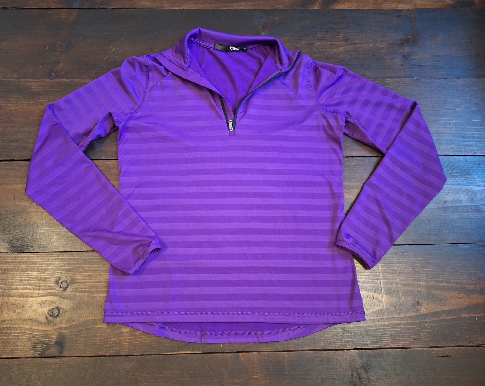 RLX Ralph Lauren Performance Purple Stripe Athletic Long Sleeve Top Women’s Sz M