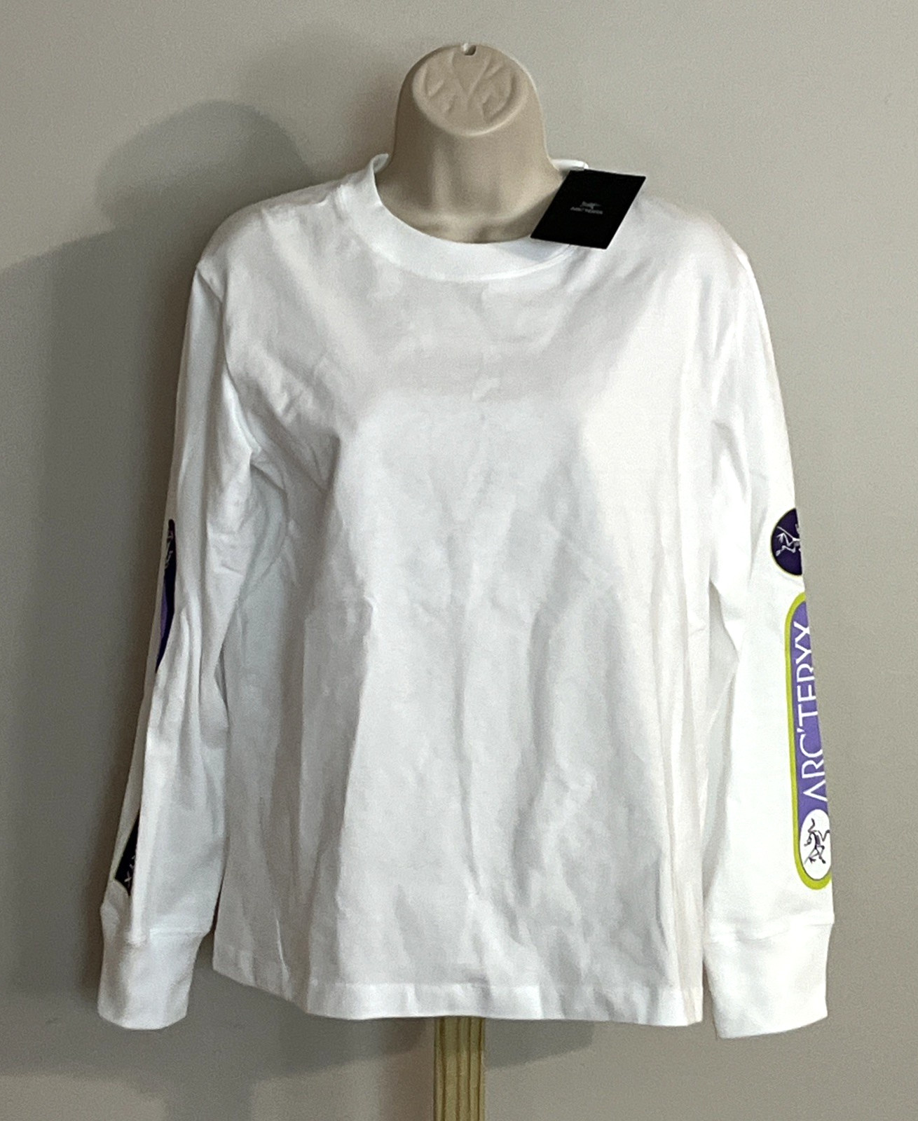 Arc’teryx Women’s Small Kragg Cotton Sticker Crew Long Sleeve White Light/ Aster