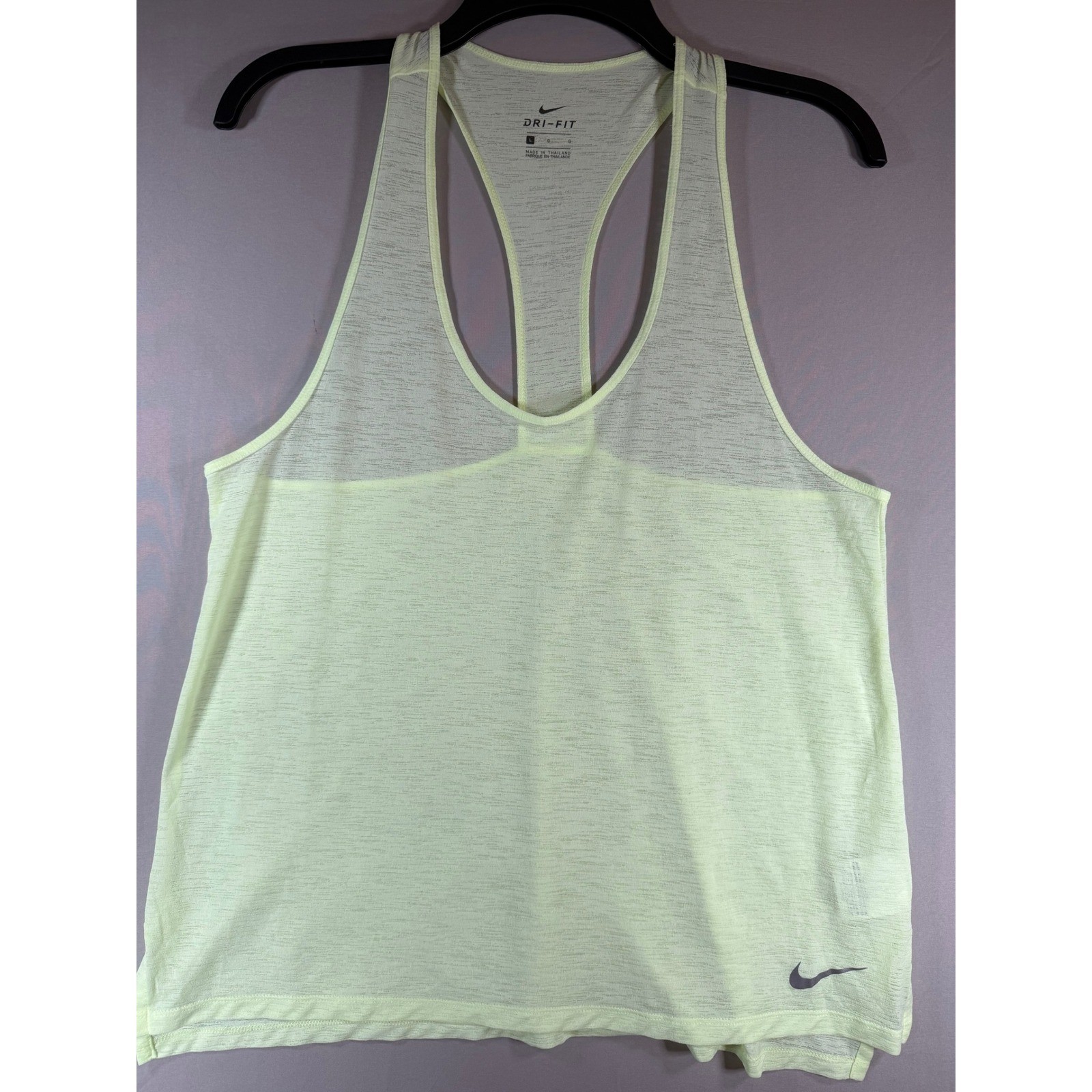 Nike Dri-FIT Racerback Tank Top Neon Yellow Lime Green Womens Large Activewear