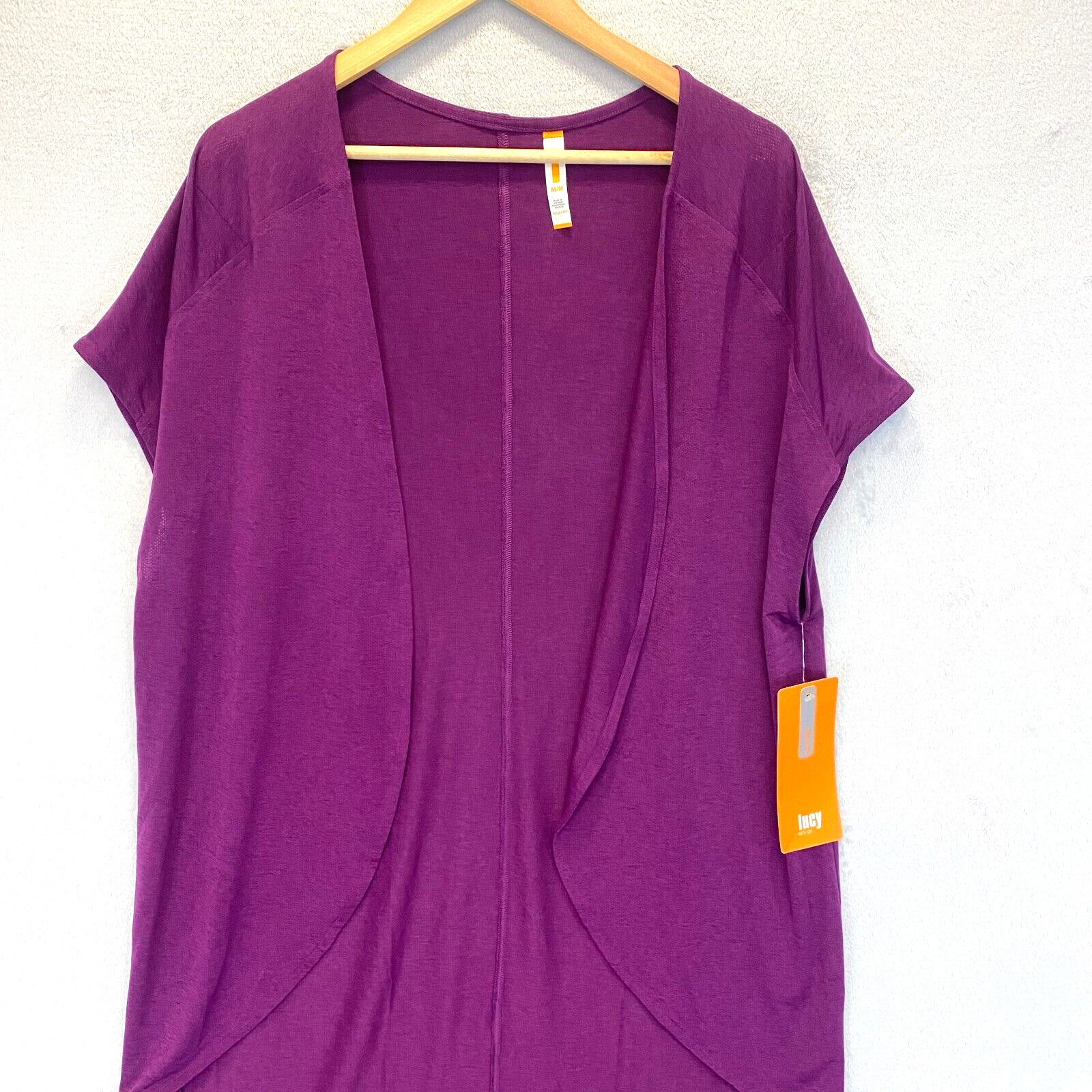 Lucy Yoga Flow Wrap Top Medium Athletic Purple Breathable Open Front Mesh NWT