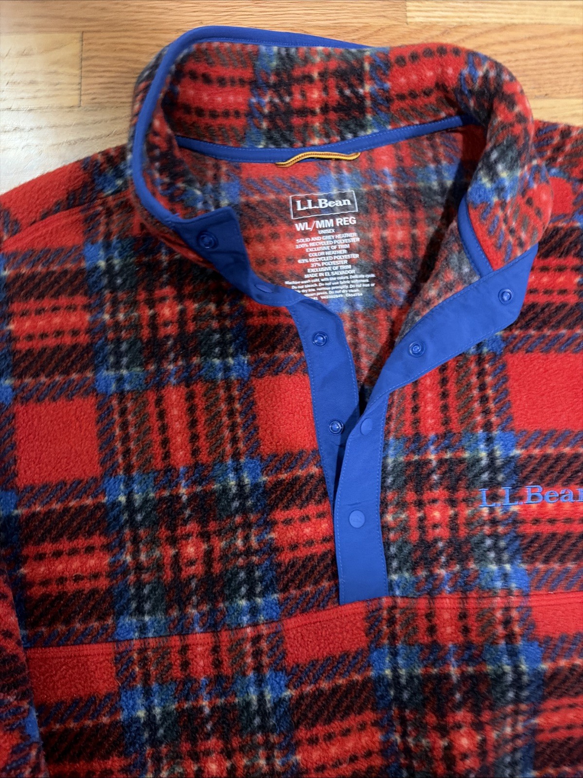 LL Bean Classic Quarter Snap Fleece Pullover Unisex WL/MM Red Blue Plaid