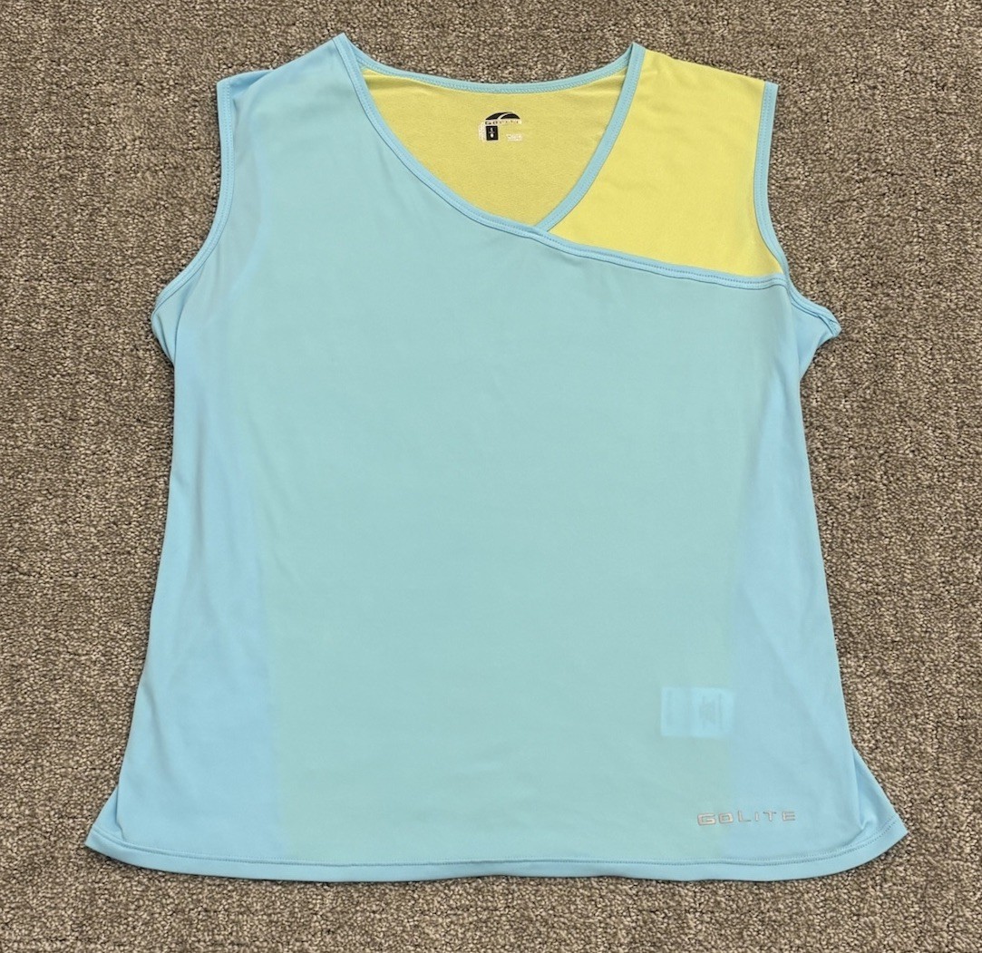 Go Lite Sleeveless Athletic Tank Top Blue Yellow Women’s Large