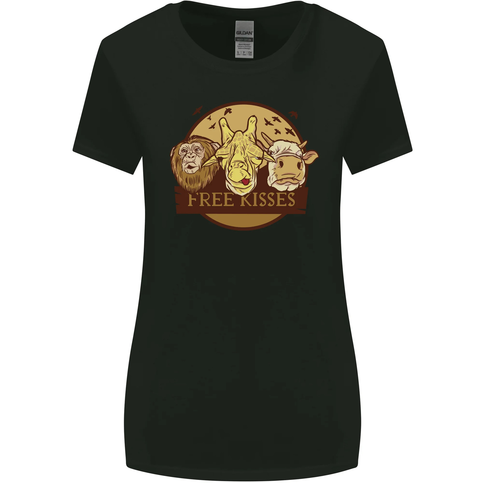 Free Kisses Animals Cow Monkey Giraffe Womens Wider Cut T-Shirt