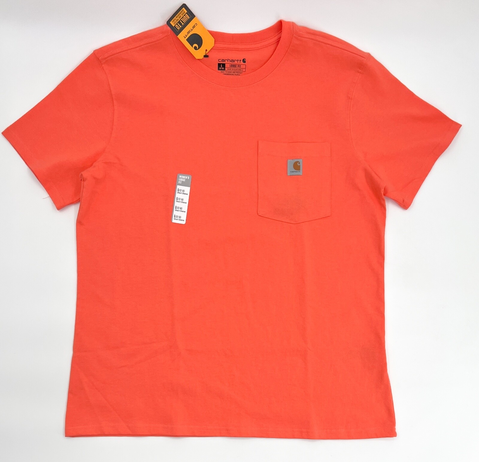 NEW Carhartt Shirt Womens Large orange/Coral T-Shirt Loose Fit Pullover Workwear