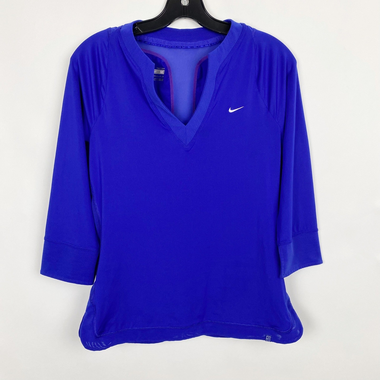 Nike Court Fit Dry Mesh Panel 3/4 Sleeve Tennis Top Womens M Royal Blue Purplish
