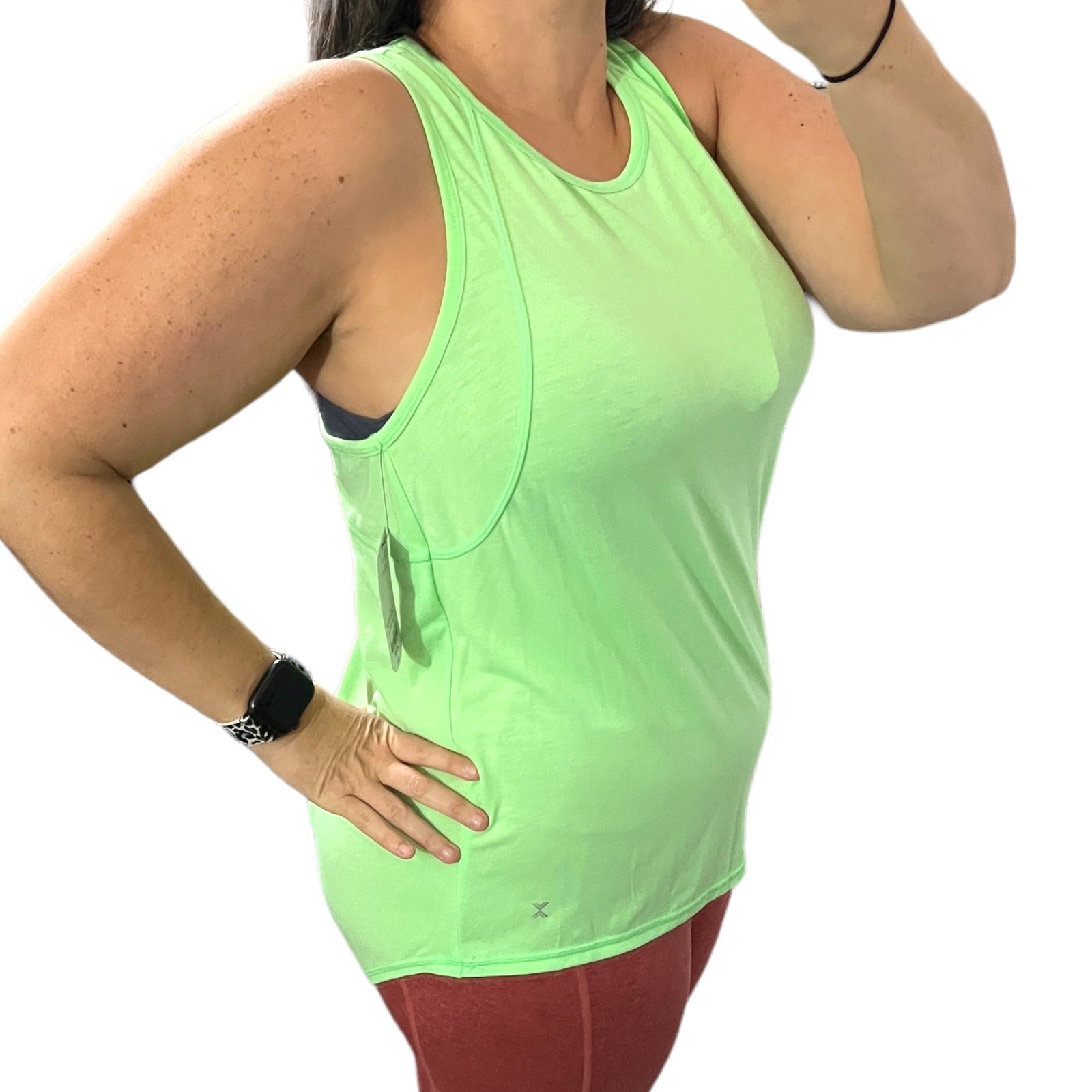 Xersion (M) Neon Stretch Quick-Dri Racerback Cross Pleat Back Athletic Tank Top