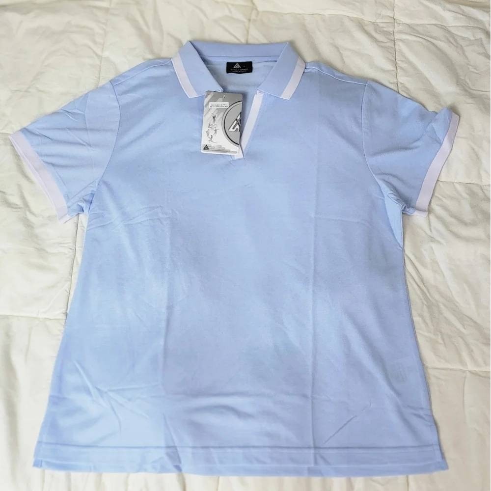 Speed Your Run Women Blue Performance Polo Shirt Short Sleeve V-Neck Size XLarge