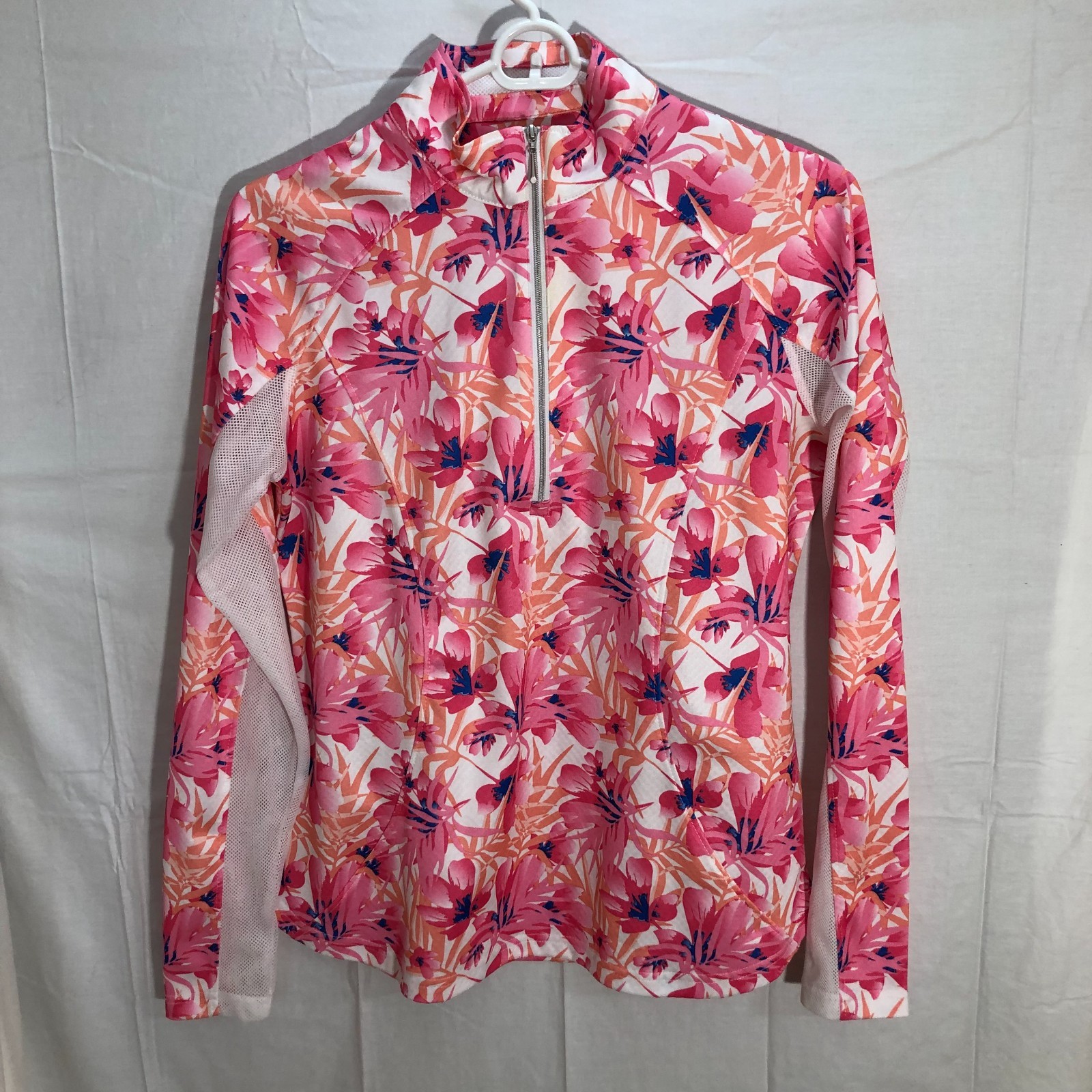 Pebble Beach Pink Floral dry-luxe Long Sleeve S 1/2 Zip Golf Pullover Breathable