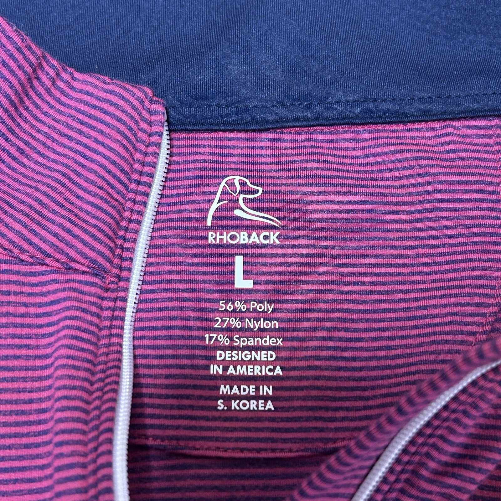 Rhoback Pullover Womens Large Blue Pink Stripe 1/4 Zip Performance Golf Stretch