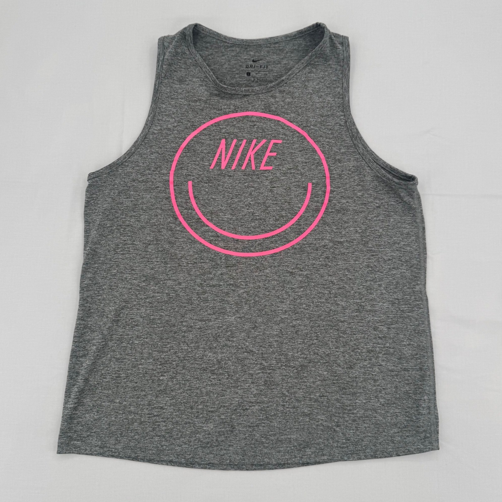 Nike Dri-FIT Womens Size Small Grey & Pink Smiley Face Graphic Tank Top Smile