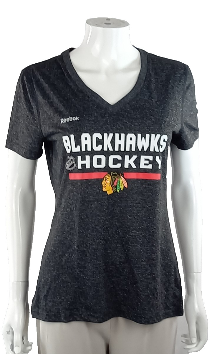 Reebok Dark Grey V Neck Chicago Blackhawks Hockey Play Dry Sports Top Size M