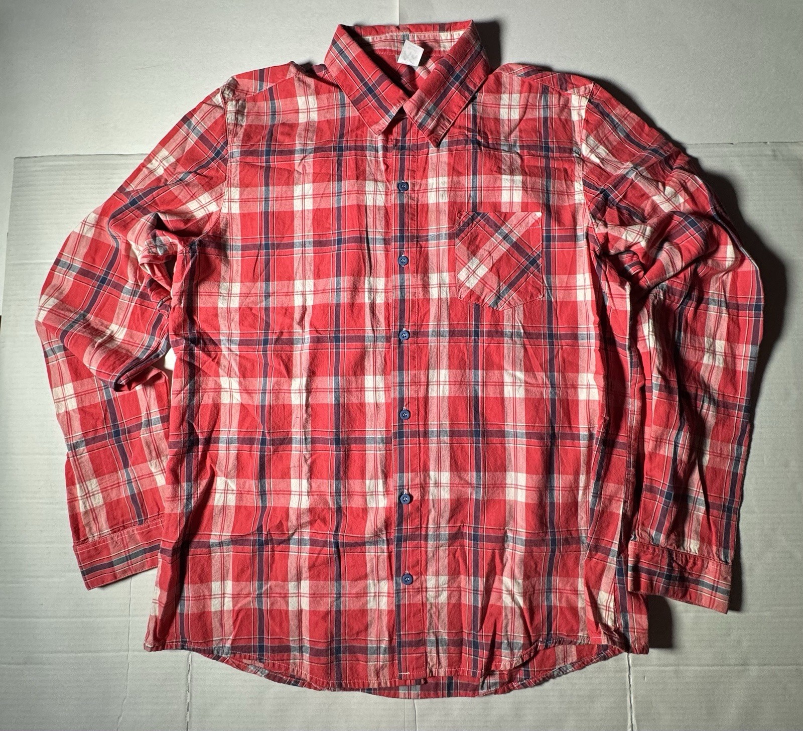 Pre Owned Excellent Zumba Wear Button Long Sleeve Plaid Tribal Red Blue Women XL